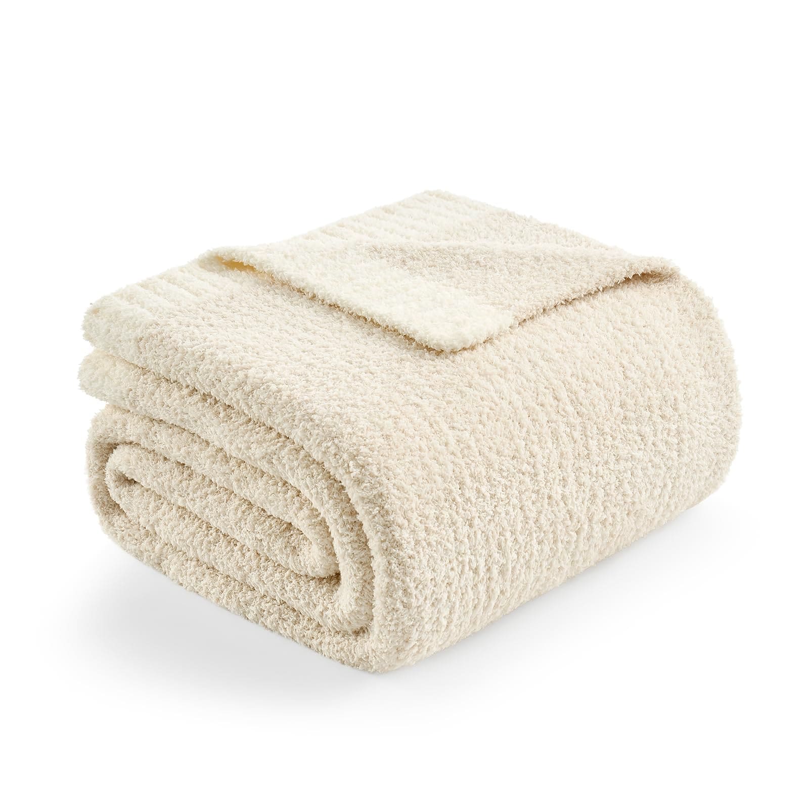Yichuhaoxi  Buttery Ivory Throw Blanket Reversible Super Soft Knitted Lightweight Plush Cozy Warm Throw for Couch Bed Picnic Fifty by Sixty Inches