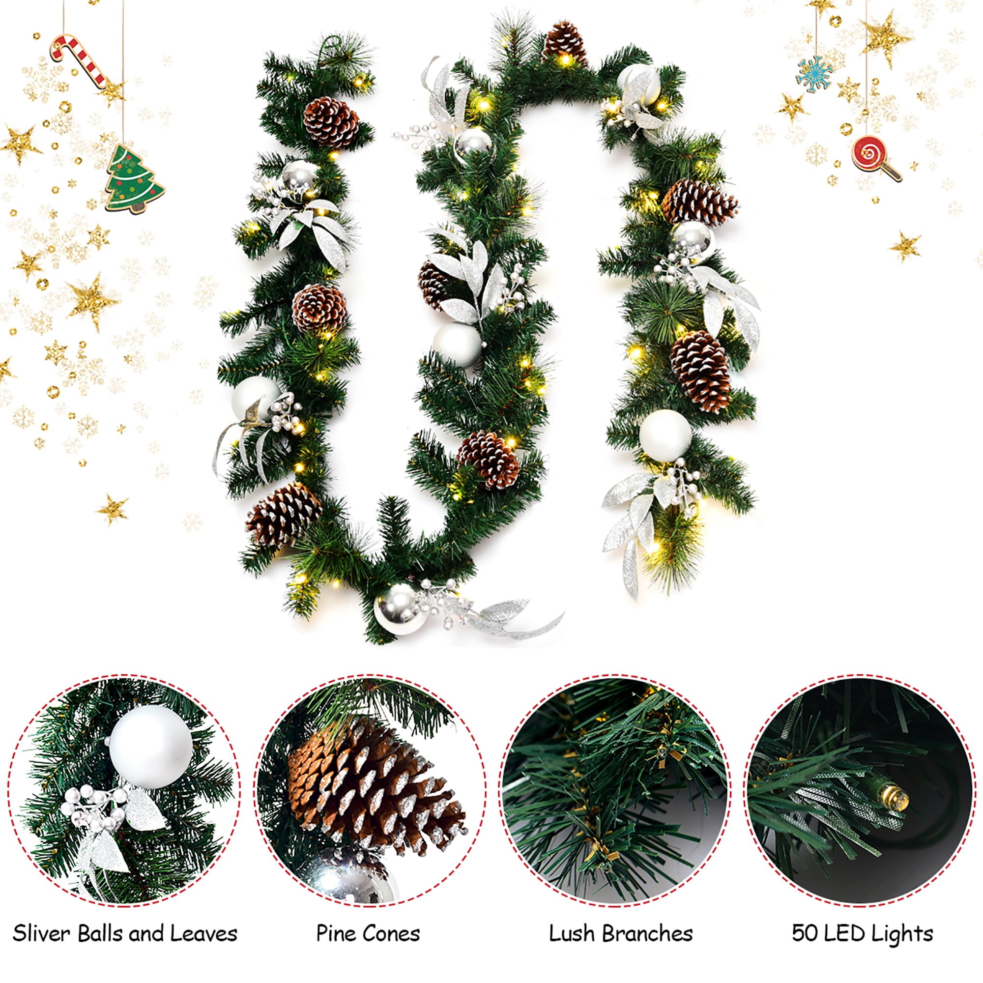 Costway CM22796 Artificial-Christmas-Garland - View #2