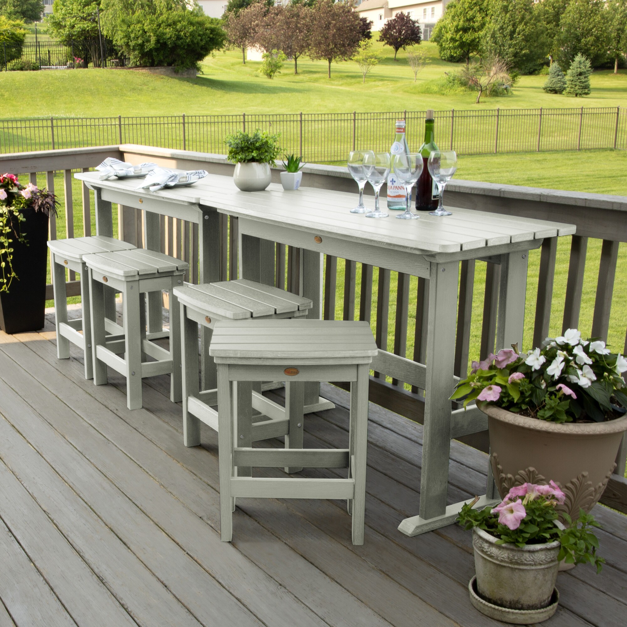 highwood AD-KITBALC101-EUC The Lehigh 6 -Piece Eucalyptus Bar Height Patio Dining Set Plastic Rectangle Table with 4 Stationary Chairs