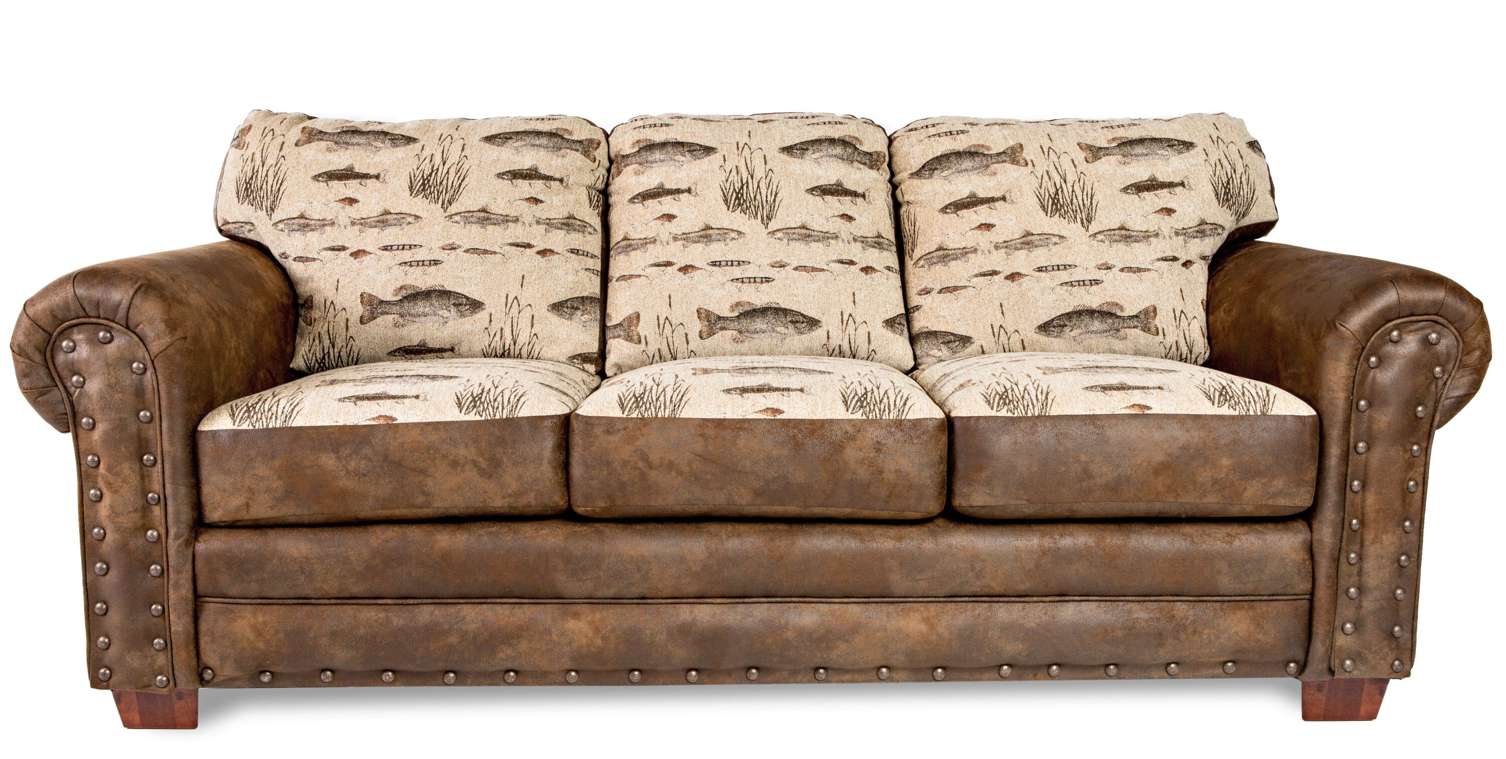 Brown Microfiber Queen Sleeper Sofa with Nailhead Accents