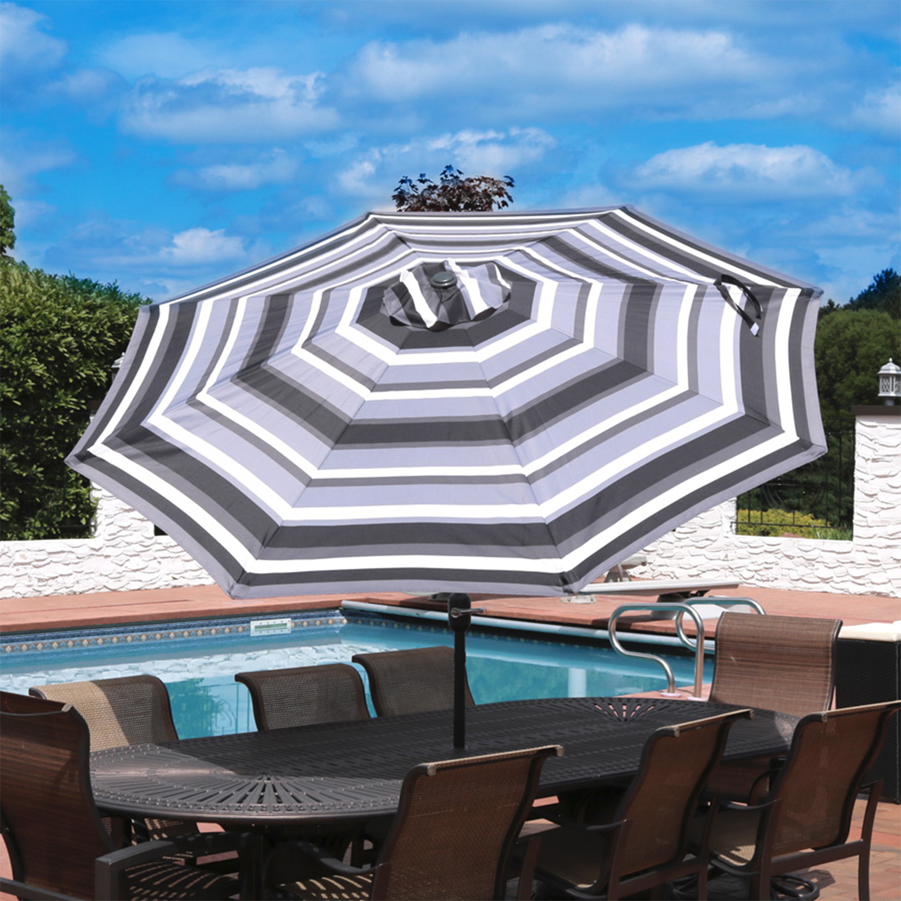 9-Foot Red and Beige Striped Aluminum Patio Umbrella