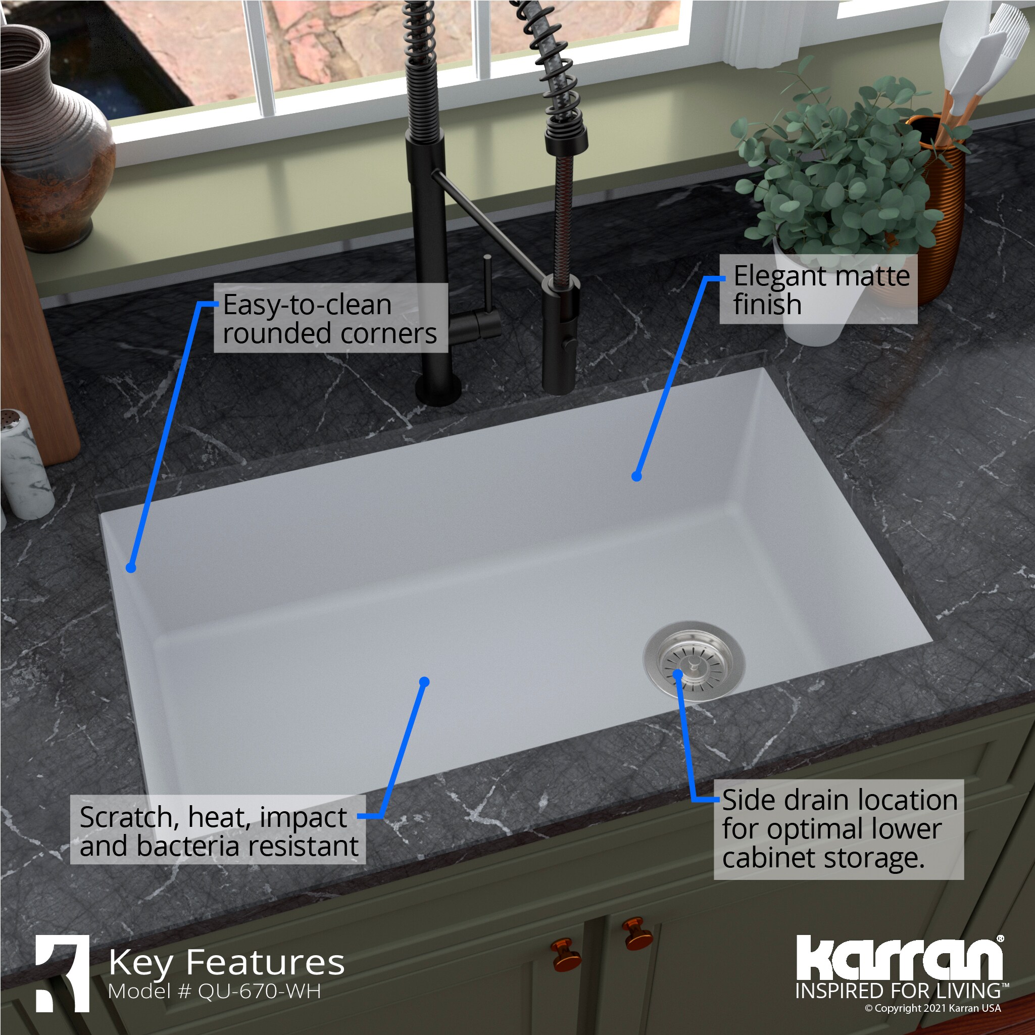 Karran Undermount 31.75-in x 19.25-in White Quartz Single Bowl 