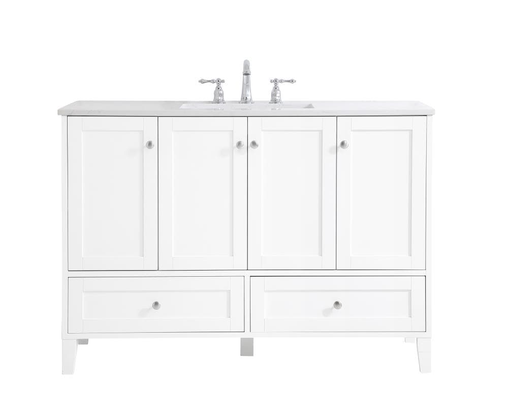 Elegant Decor FI54048WH First Impressions 48-in White Undermount Single sink Bathroom Vanity with Calacatta Quartz Engineered marble Top