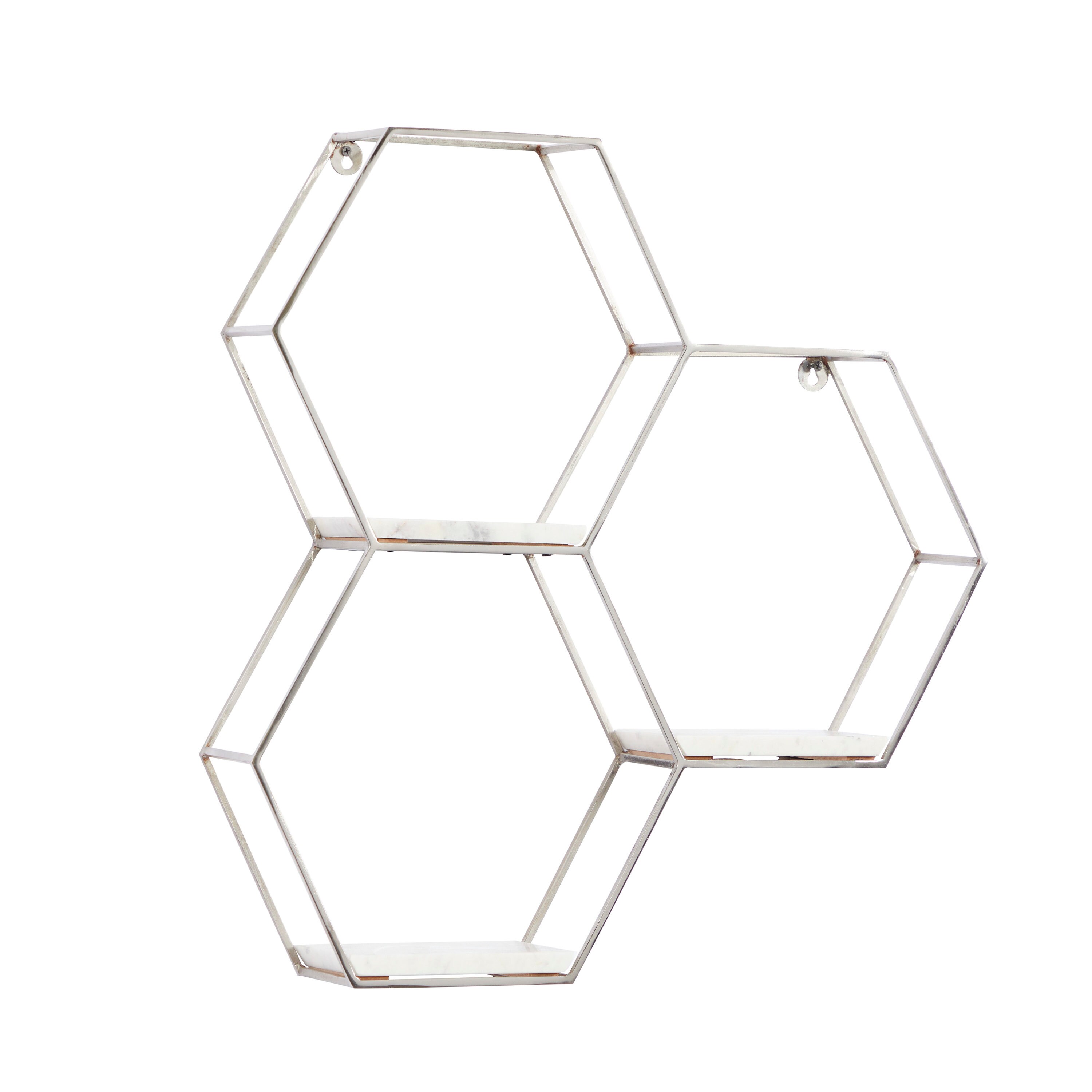 Grayson Lane 26-in L x 5-in D x 24-in H Silver Hexagon 3 Marble Shelves ...
