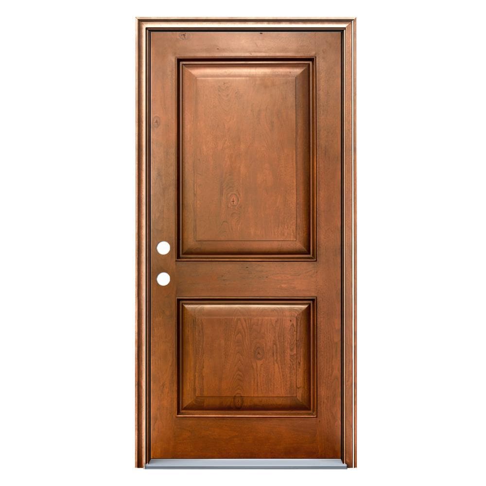 JELD-WEN LOWOLJW232600008 36-in x 80-in x 4-9/16-in Fiberglass No glass Right-hand inswing Cashmere Stained Prehung Front Door with Brickmould Insulating core