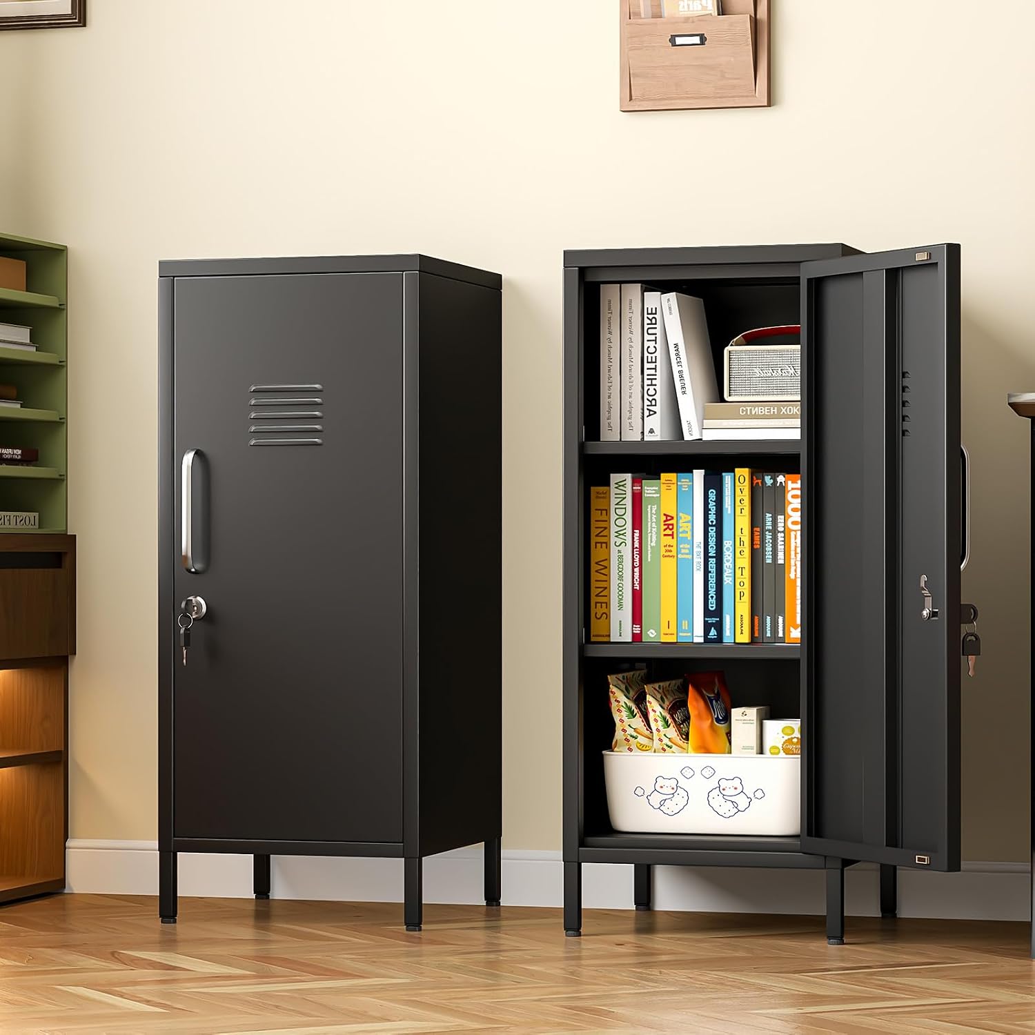 GAIOUS 35.43 Inch Small Metal Locker Storage Cabinet with 1 Door for Home School Office Gym Black