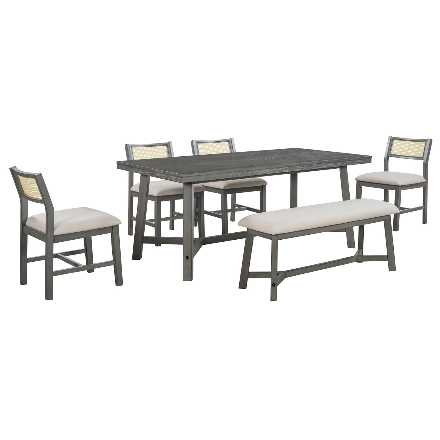 SINOFURN SYA010302BN Gray Rustic Dining Room Set with Rectangular Table ( Seats 6 )