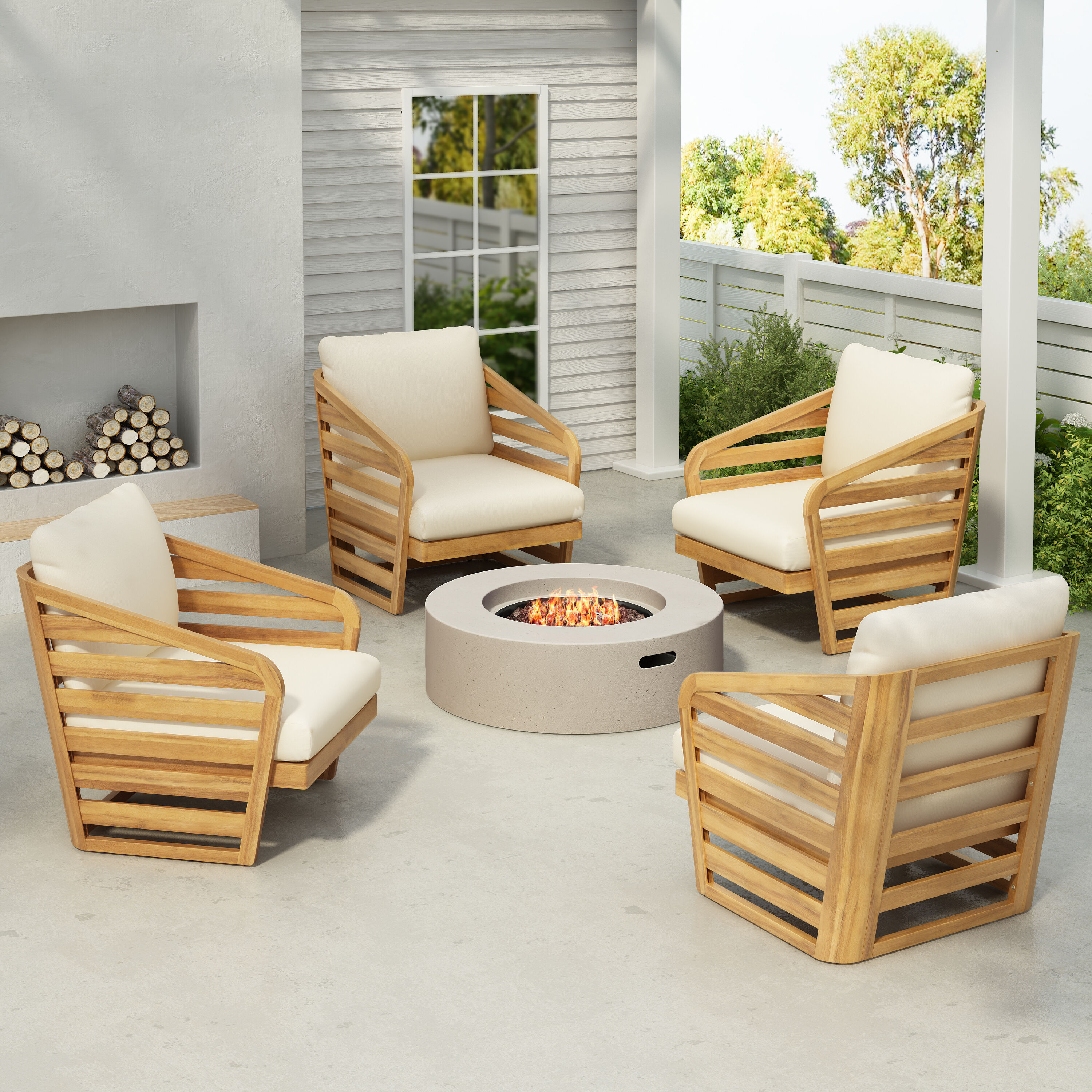 Christopher Knight Home 329403 Lenrn Wood Textilene Club Chair with Acacia Frame and Water Resistant Cushions