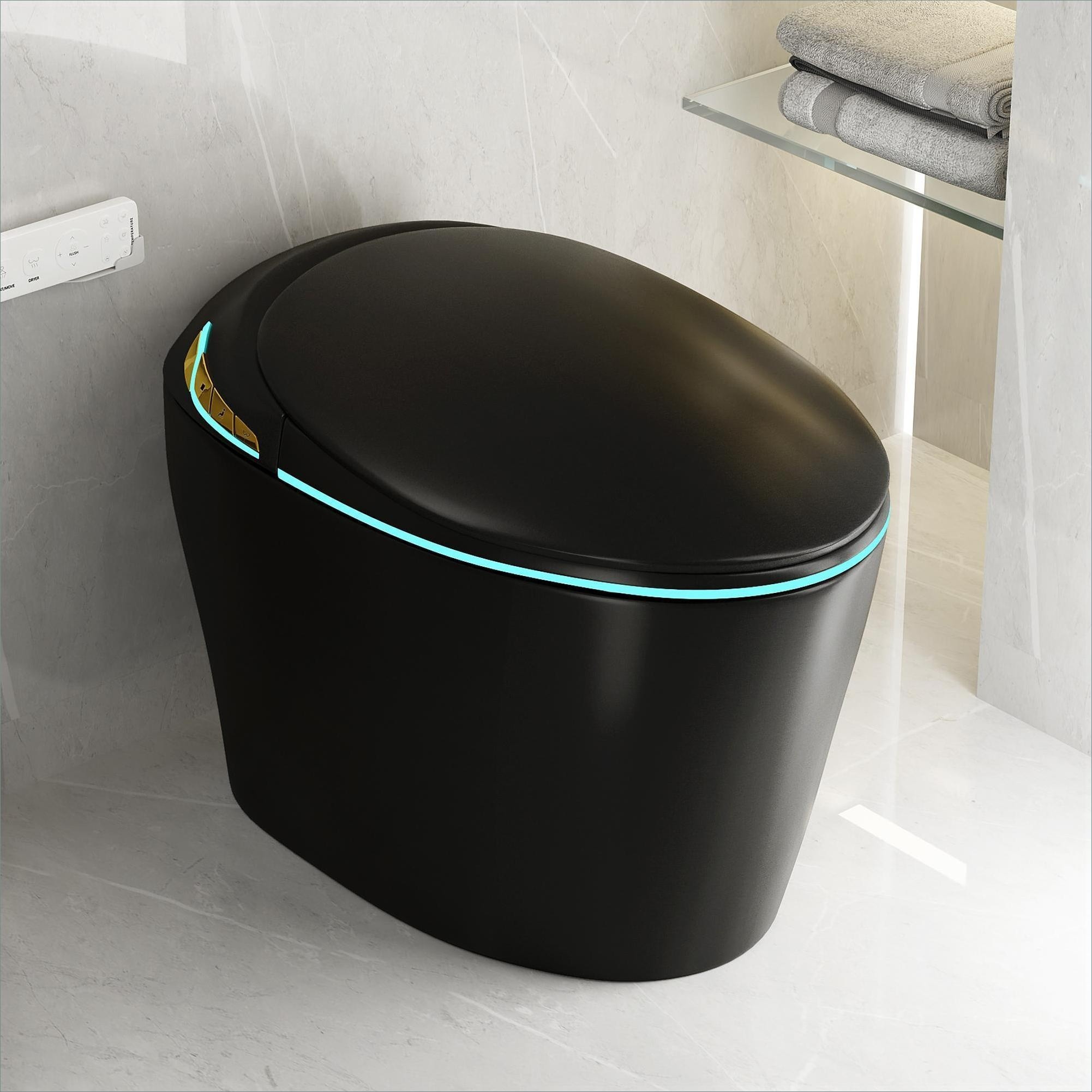 Watnature -  One Piece Smart Toilet with Built-In Bidet Matte Black Auto Open orClose Seat Foot S...