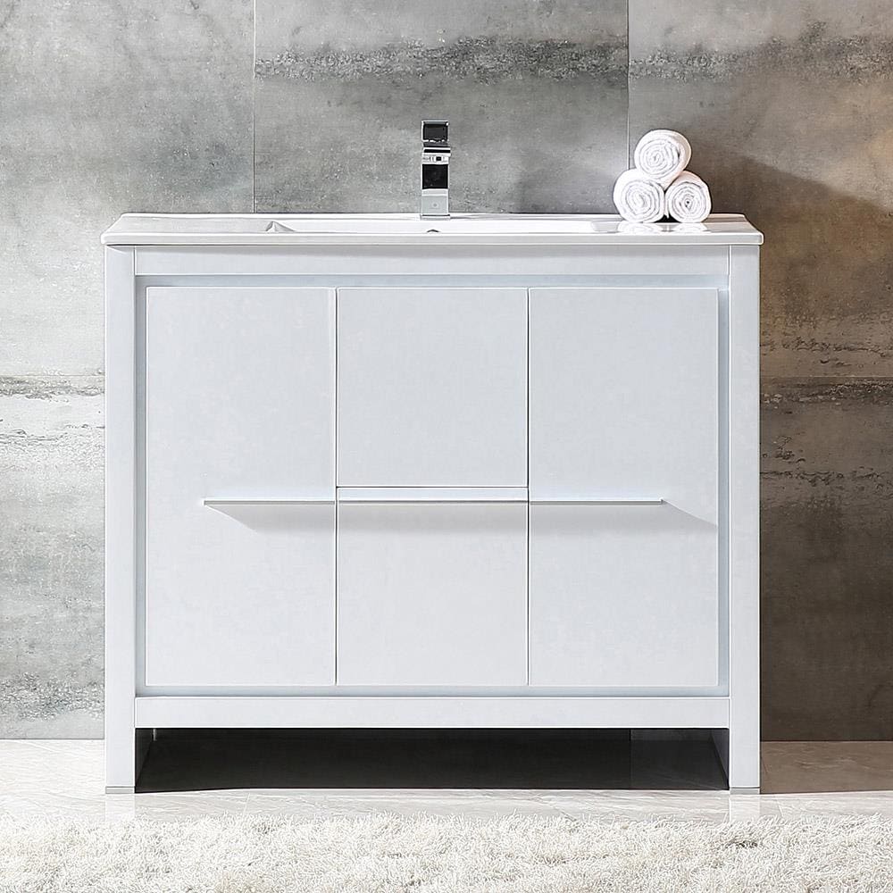 Fresca FCB8140WH-I Allier 40-in White Single sink Bathroom Vanity with White Ceramic Top
