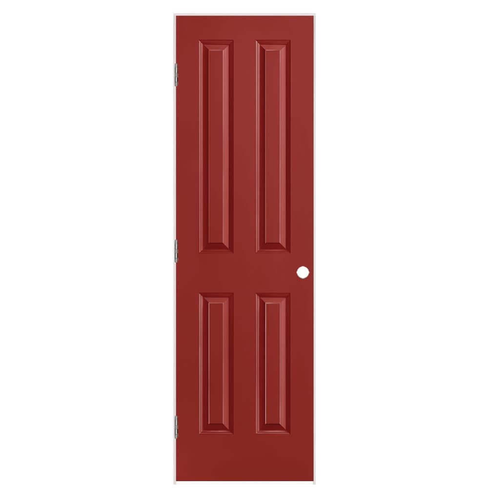 Masonite 1316548 24-in x 80-in Barn Red Solid core 4 panel square Right hand Smooth Prefinished Molded composite Flat Jamb Single Prehung Interior Door
