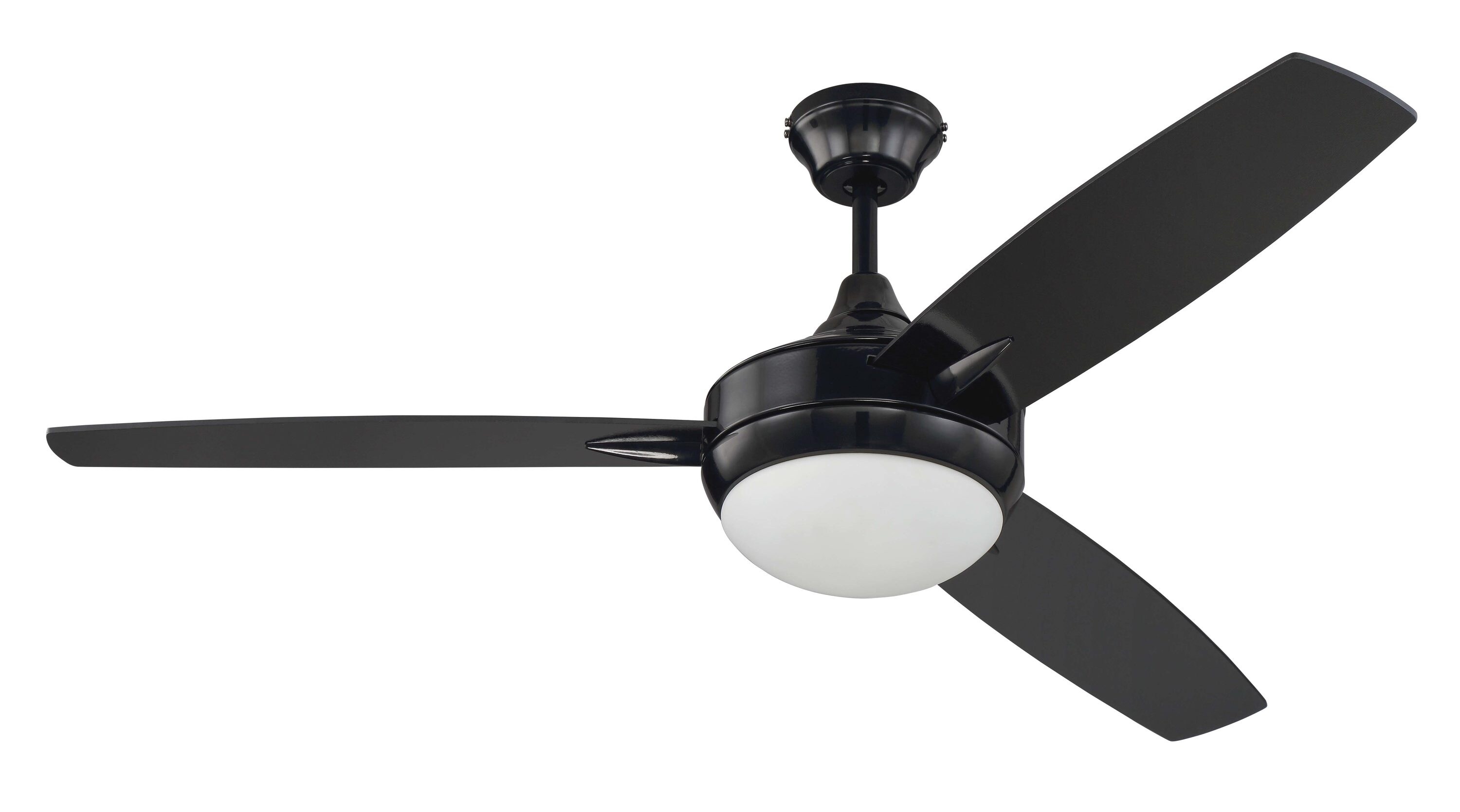 Craftmade TG52GBK3-UCI Targas 52-in Gloss Black Integrated LED Indoor Downrod or Flush Mount Ceiling Fan with Light and Remote (3-Blade)
