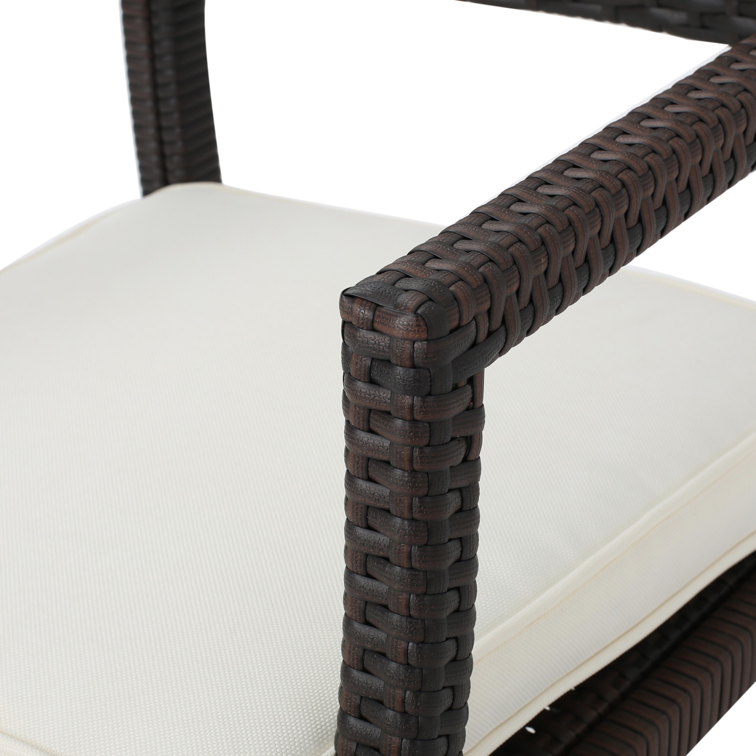 Set of 2 Brown Wicker Outdoor Dining Chairs with Cushions