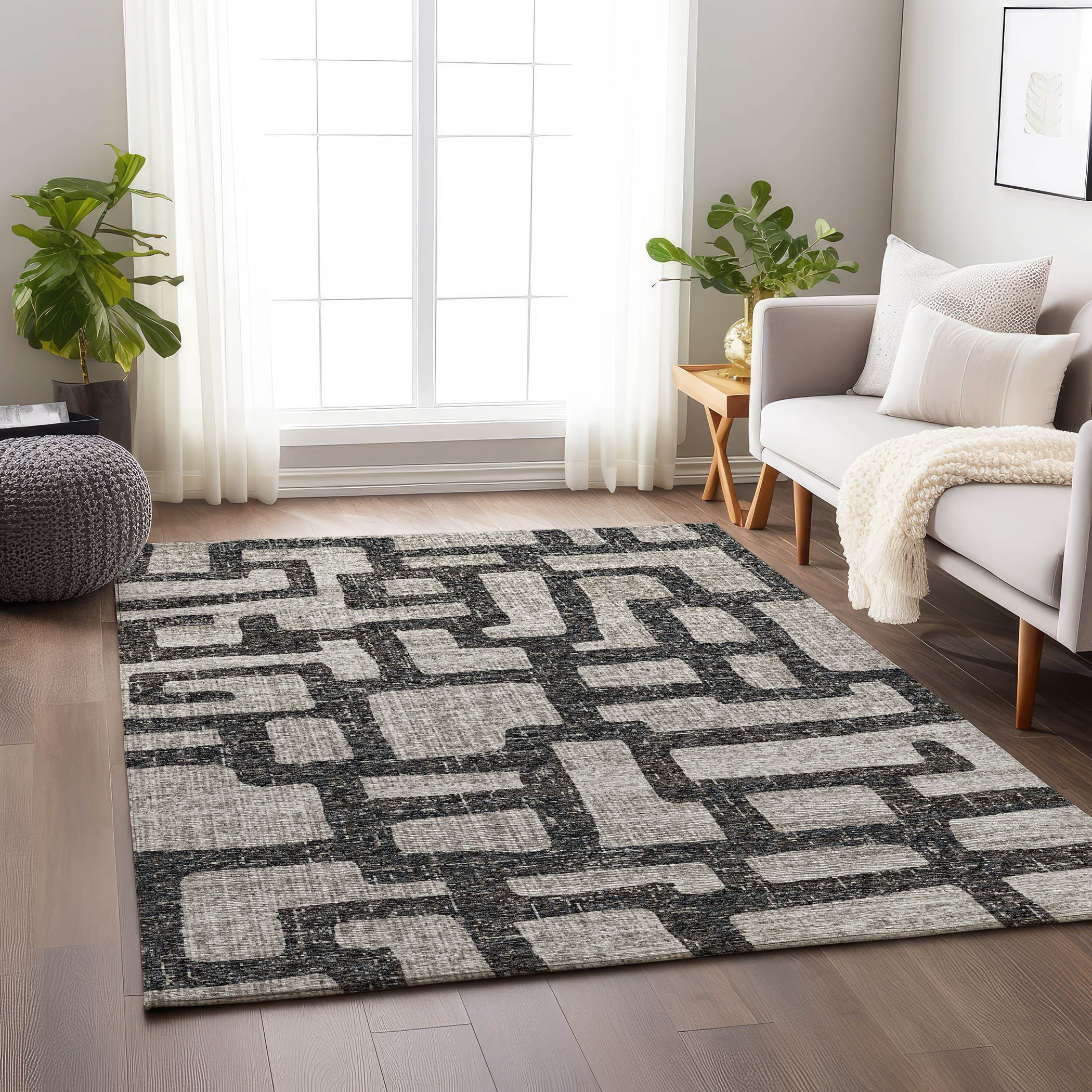 Addison Rugs AMF110GR5X8 Mayfield AMF110GR 5 x 7 (ft) Loomed Polyester Gray Rectangular Indoor Abstract Machine washable Area rug