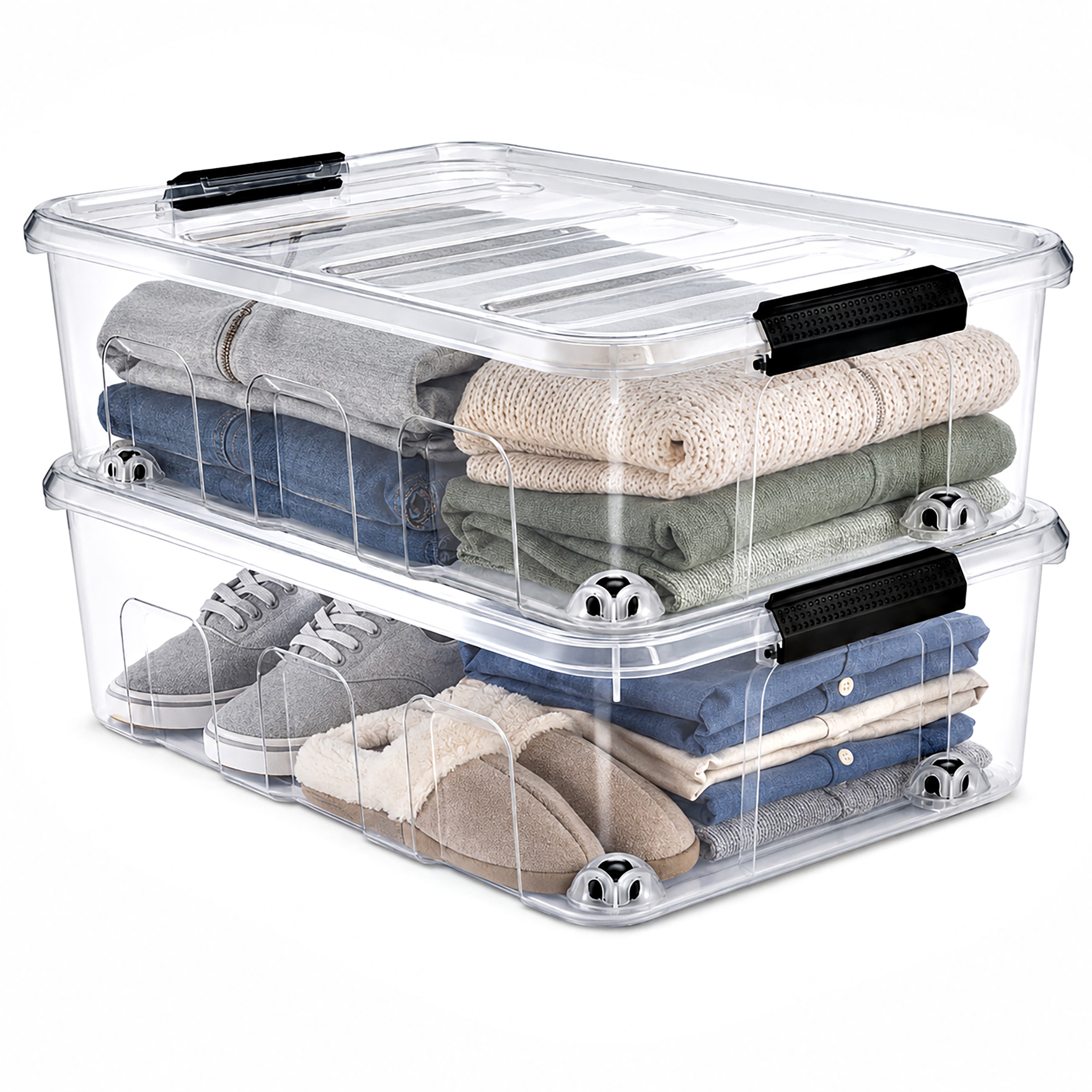 SORBUS  2 Pack 40qt Clear Underbed Stackable Storage Bins with Lids and Handles Versatile storage for Clothing Bedding and more