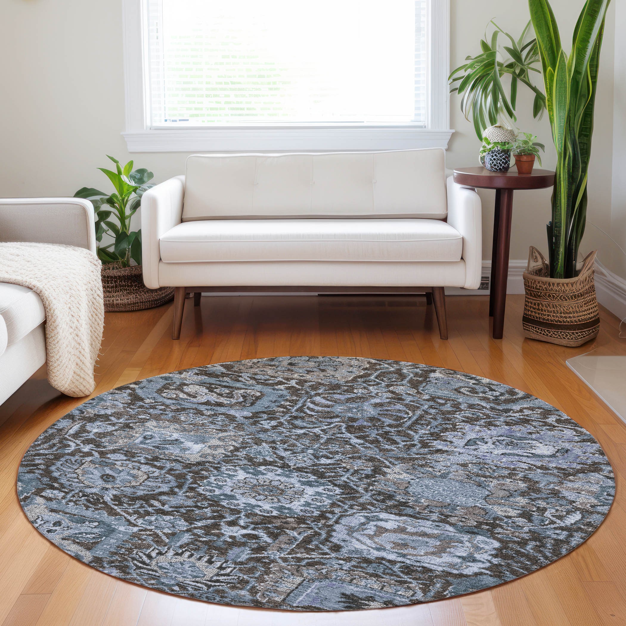 Addison Rugs ACN1320DN8RO Chantille ACN1320DN 8 x 8 (ft) Polyester Denim Round Indoor/Outdoor Geometric Machine washable Area rug