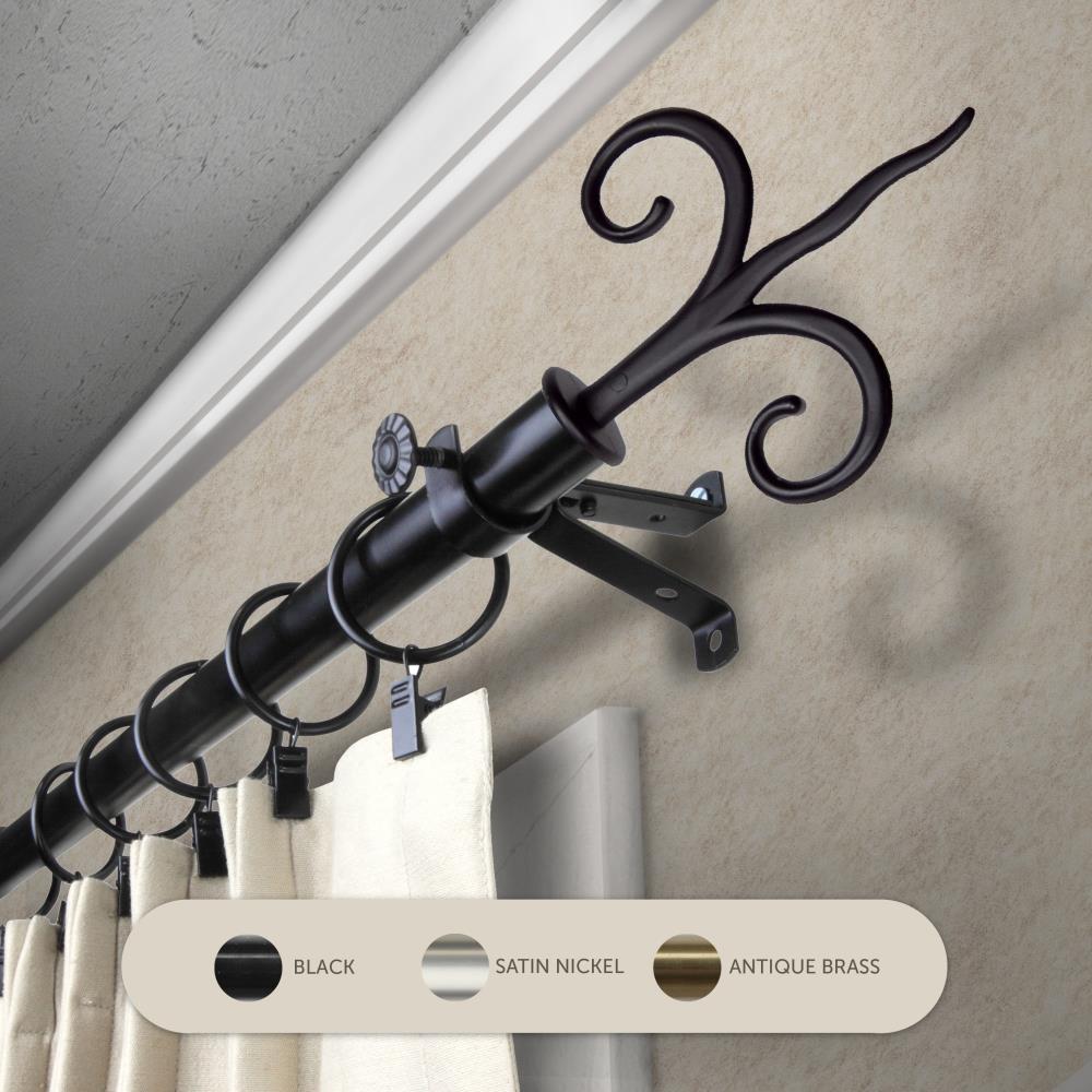 Hart & Harlow L4834-662 13/16-in Fable 66-in to 120-in Black Steel Single curtain rod with Finials