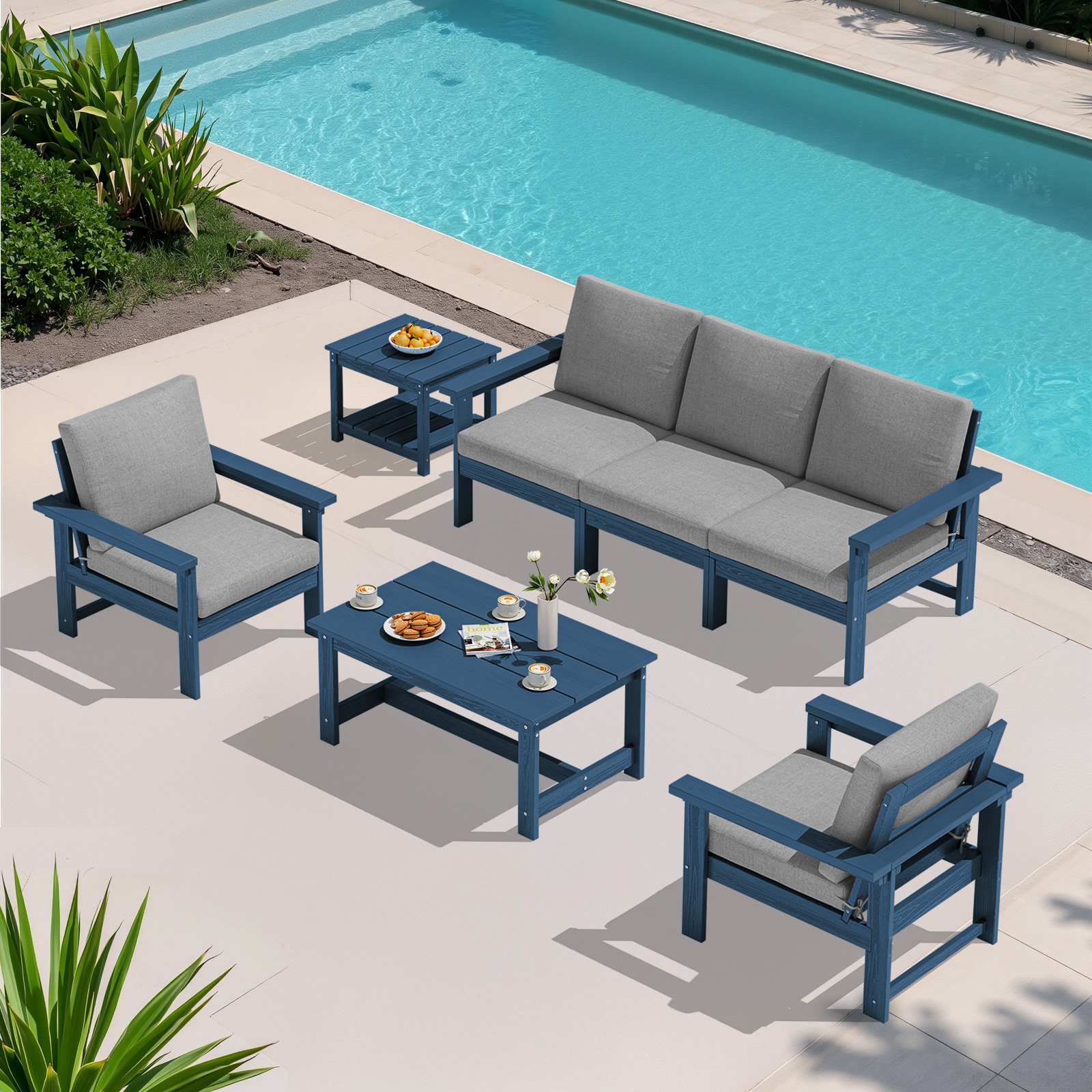 VOUA ZHSF06-NG Patio conversation Set with talbe 4 -Piece Patio Sofa Conversation Set with Gray Cushions