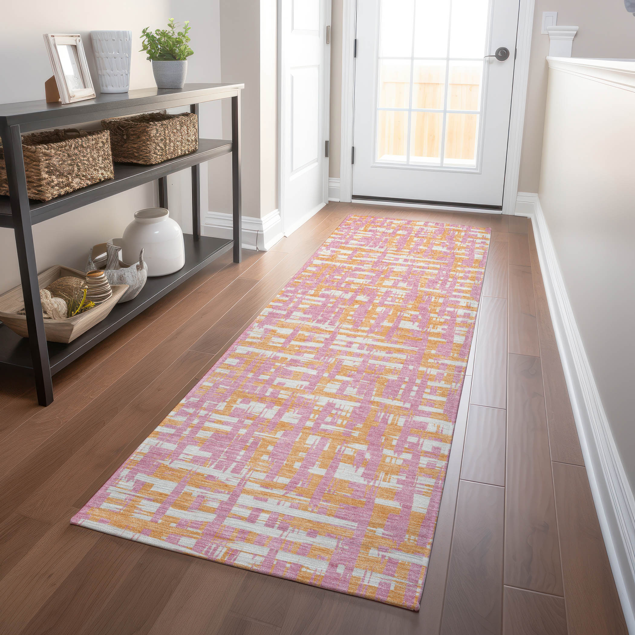 Addison Rugs ACN1060PI2X8 Chantille ACN1060PI 2 x 7 (ft) Polyester Pink Rectangular Indoor/Outdoor Geometric Machine washable Runner rug