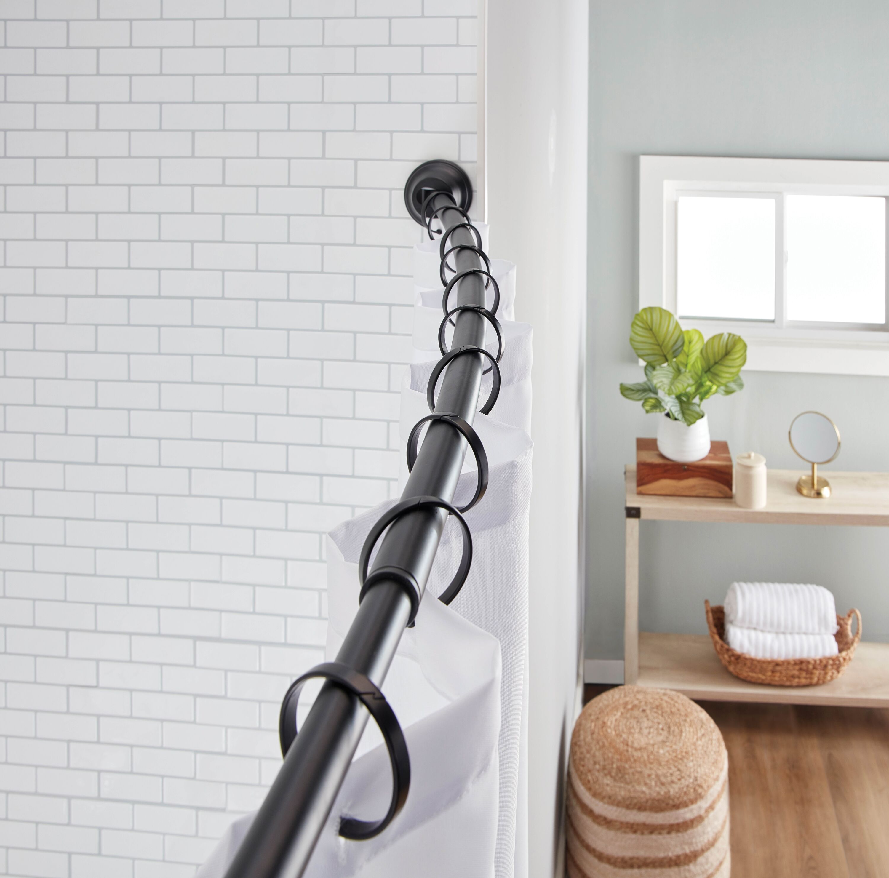allen + roth 44-in to 72-in Matte Black Fixed or Tension Single Curve Adjustable Shower Curtain Rod