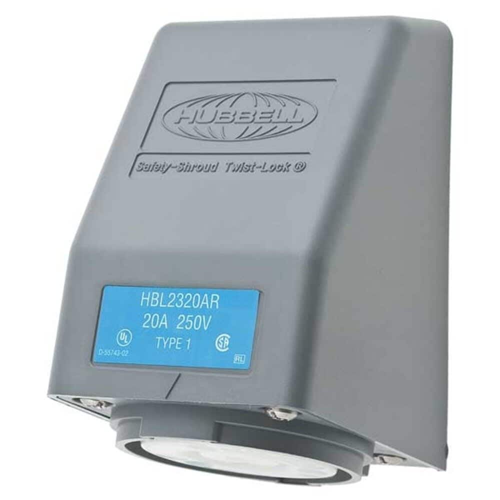 Hubbell  Wiring Device-Kellems Flanged Locking Receptacle L6-20R 20 A 250V AC Single Phase 2 Pole Flush Mount Gray