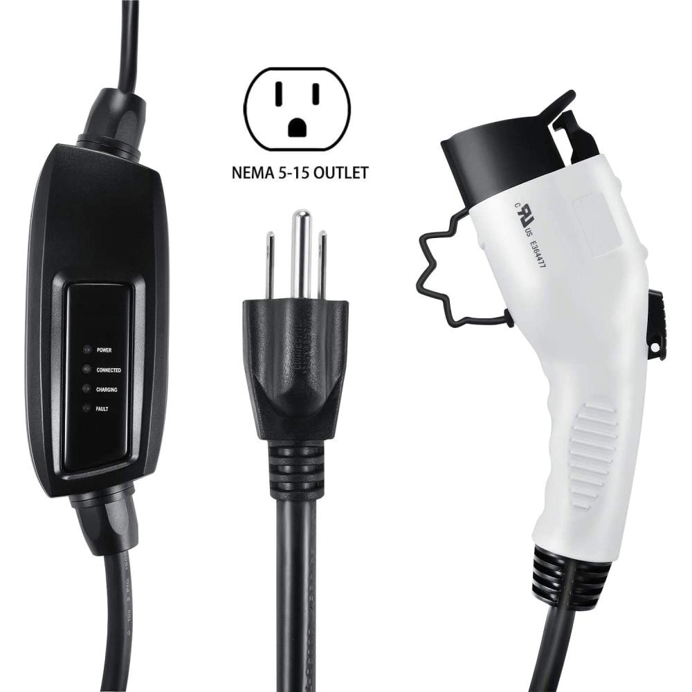 VEVOR Level 1+2 EV Charger, 16 Amp 110-240V, Portable Electric Vehicle  Charger with 25 ft Charging Cable NEMA 6-20 Plug NEMA 5-15 Adapter, Plug-in