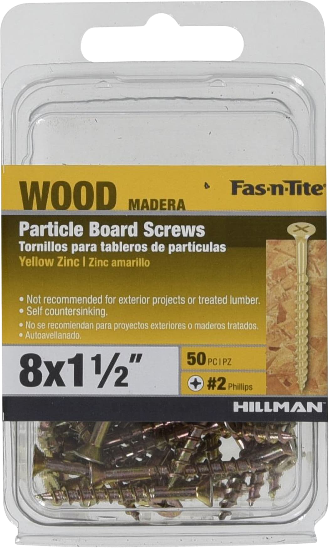Fas-n-Tite #8 x 1-1/2-in Yellow Zinc Particle Board Screws Interior Wood  Screws (50-Per Box) in the Wood Screws department at