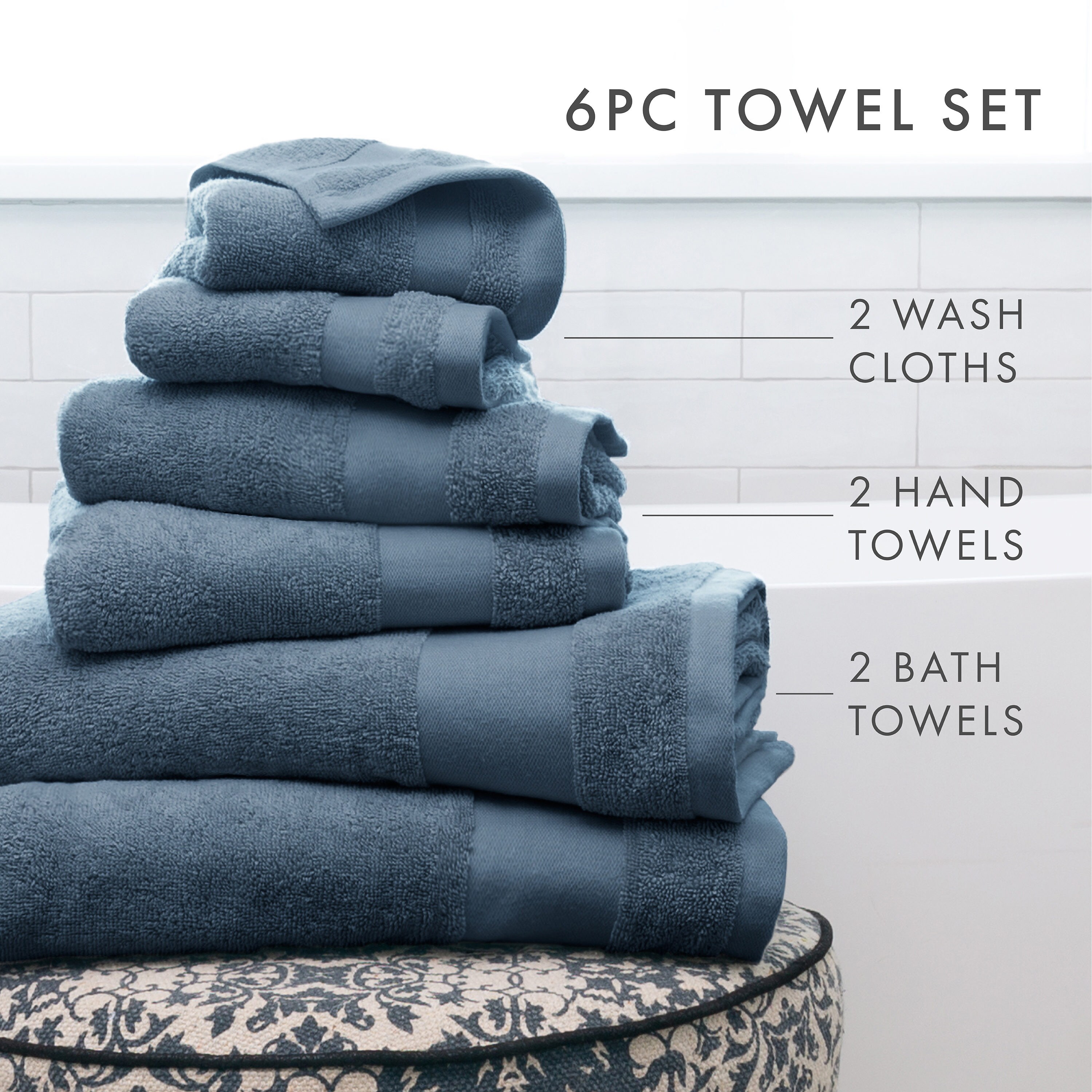 Ienjoy Home 6Piece Light Blue Cotton Bath Towel Set in the Bathroom