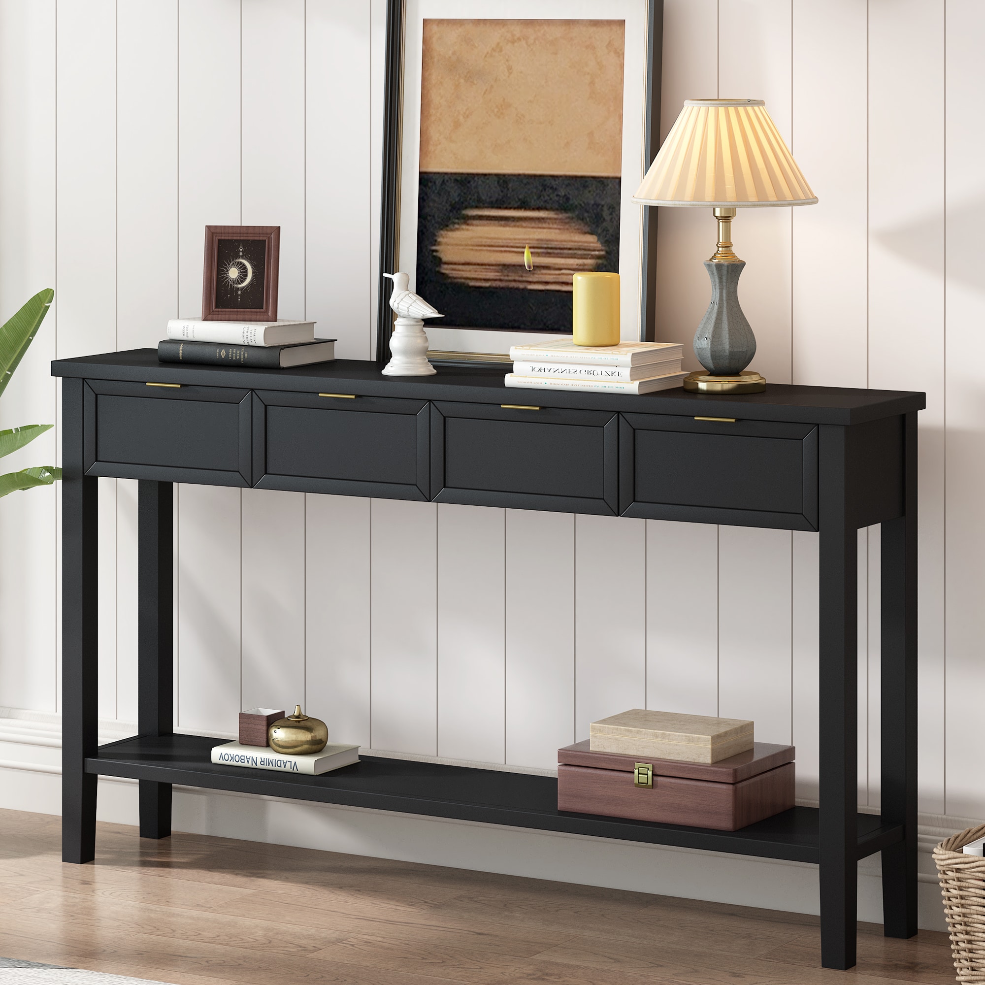 ModernLuxe N711P218638B Contemporary HighQuality Entryway Console Table with 4  Spacious Drawersm1 Practical Bottom ShelfLong Legs for Hallway Foyer