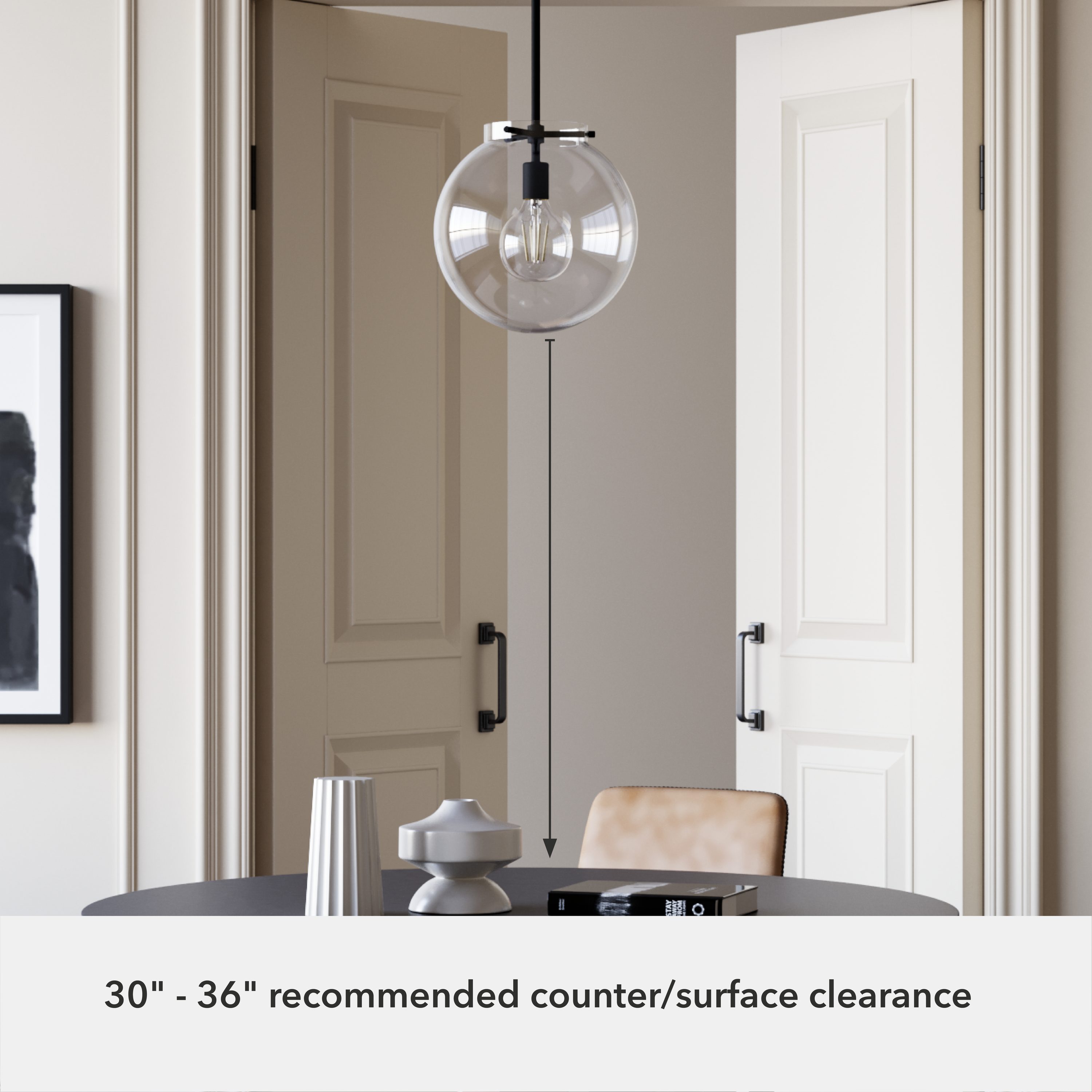 Black Iron and Clear Glass Globe Pendant Light