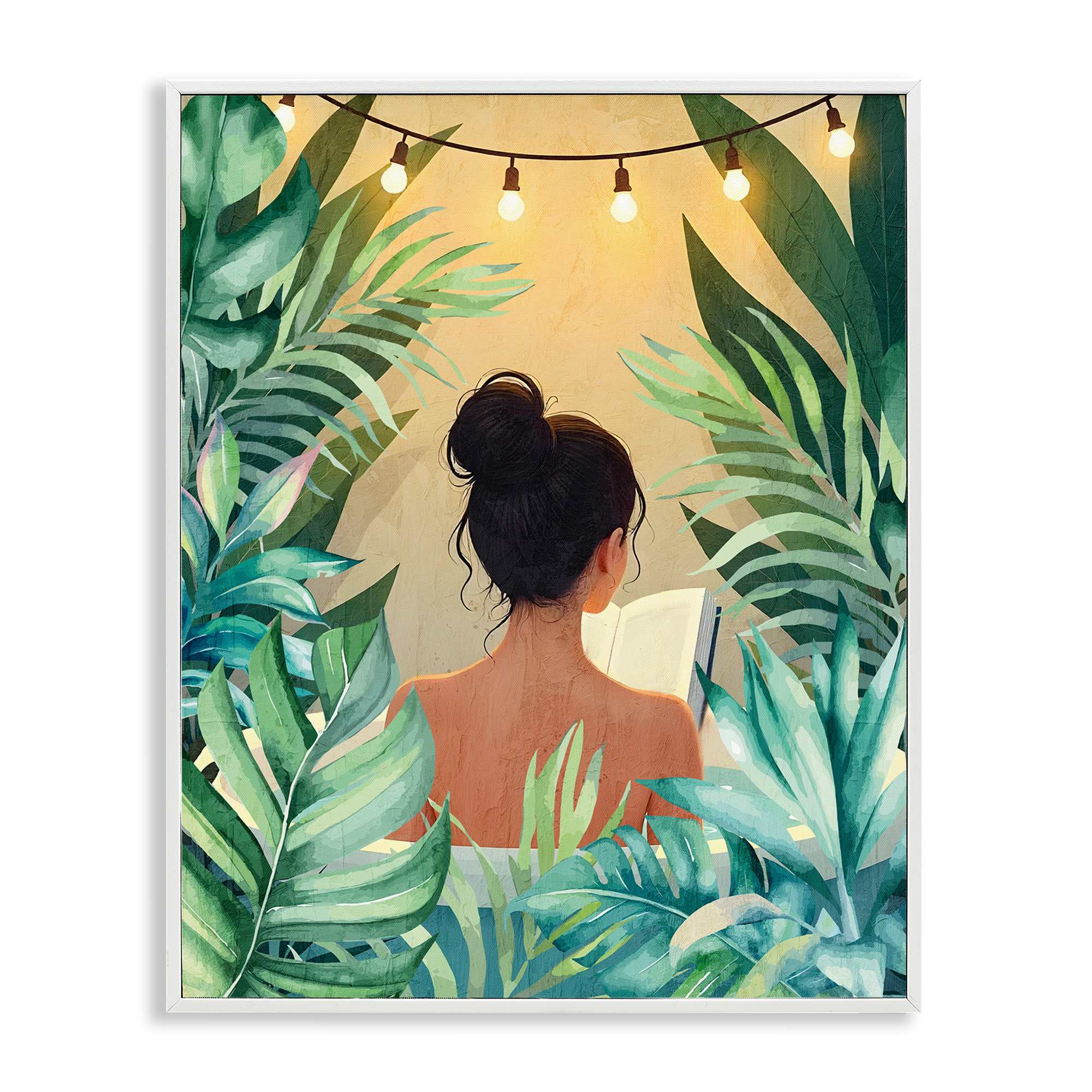 Stupell Industries Twinkle Plant Girl Portrait White Framed Giclee Art 16 x 20