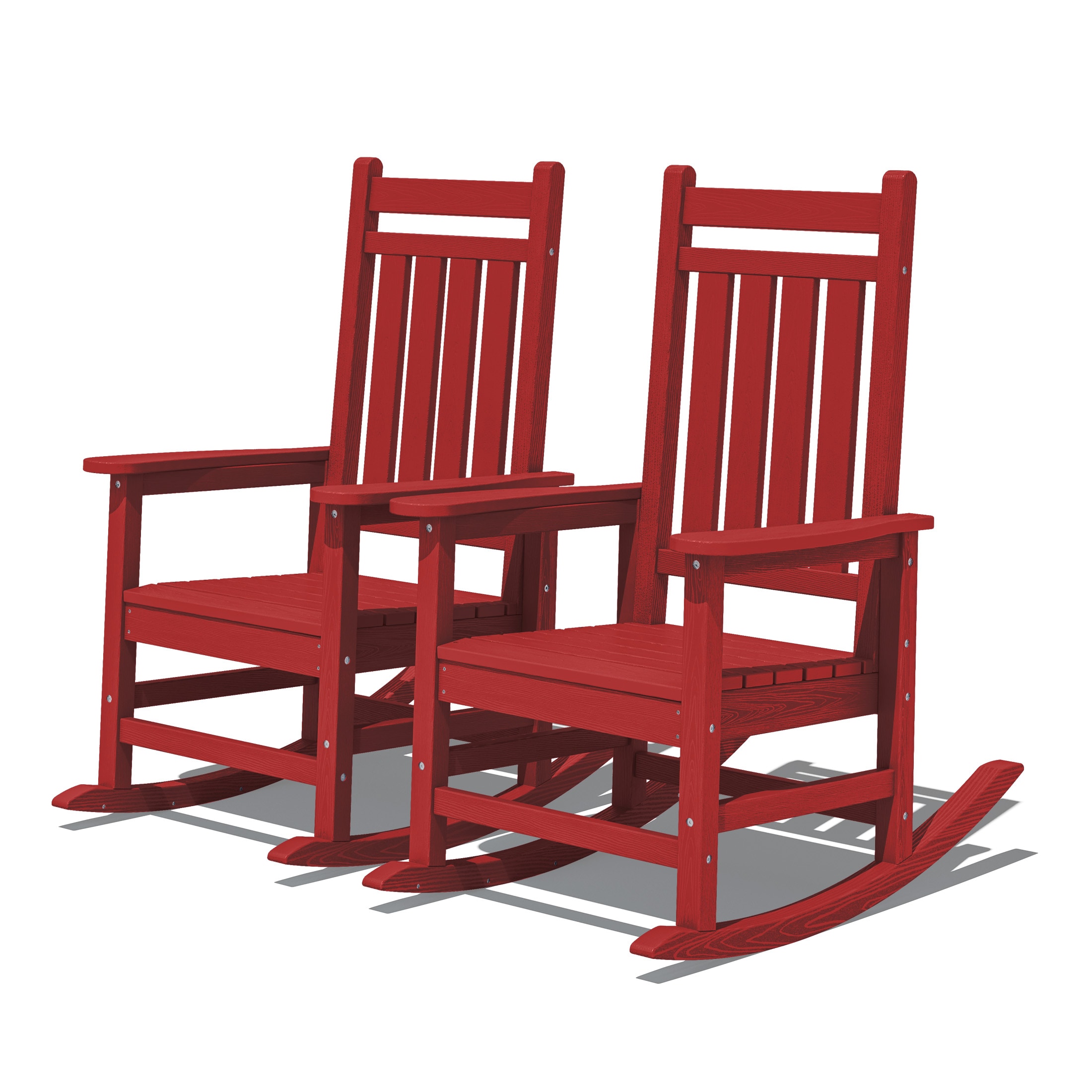 JEAREY TRGY02-DR HDPE High-back Patio Rocking Chair Set of 2 Set of 2 Dark Red HDPE Frame Rocking Chair with Slat Seat