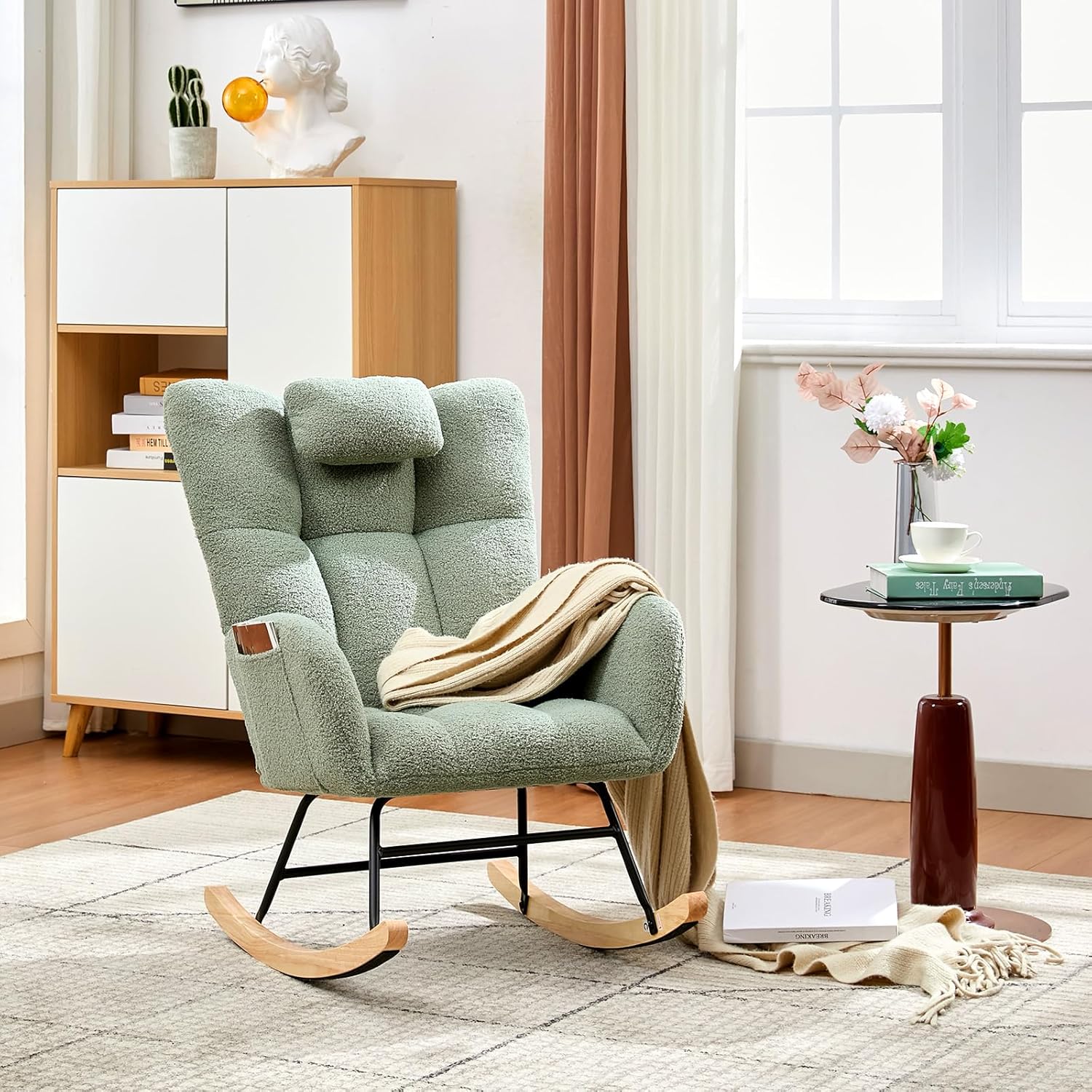 Garvee Rocking Chair Upholstered Rocker for Adults Small Spaces Indoor ...