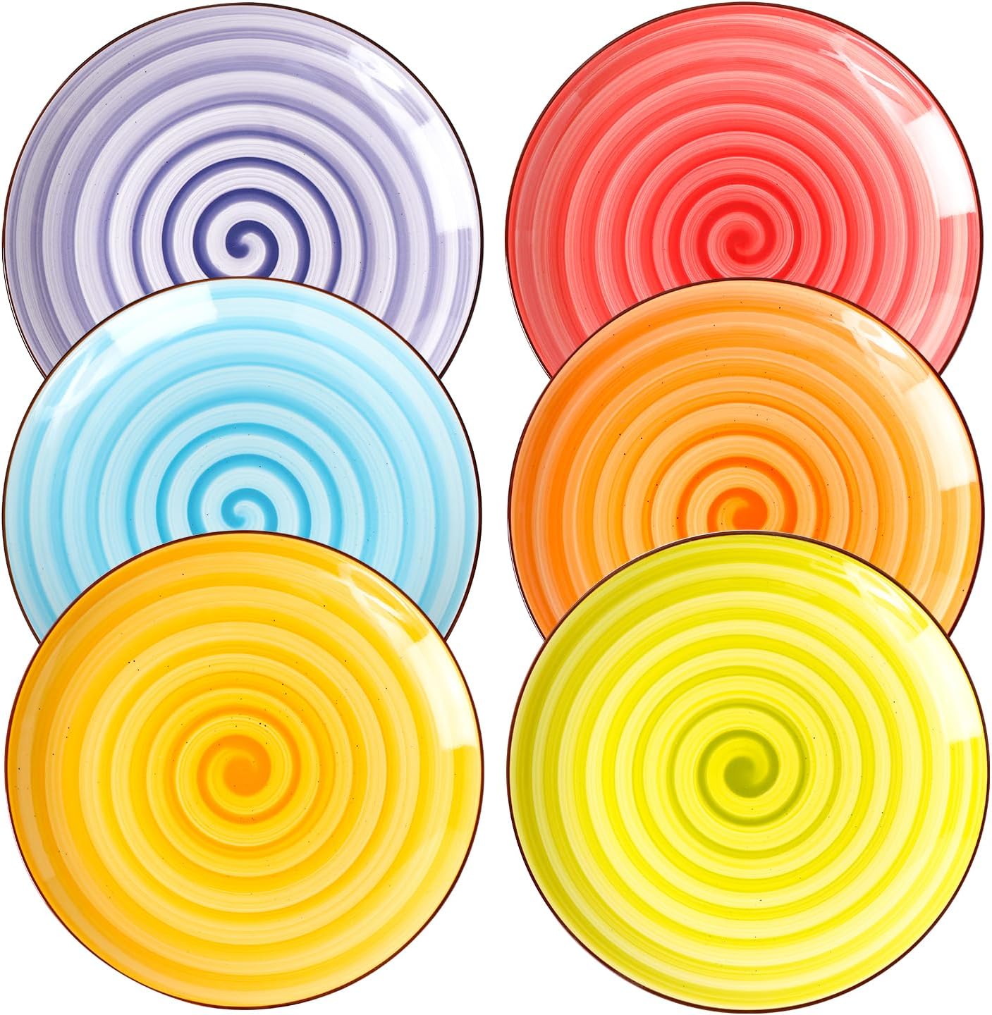 KitchenTour B0DK6TXFRL Ceramic Dinner Plates 10 Inch Colorful Salad Plates Set of 6 Serving Plates for Dessert Pasta Steak Dishwasher and Microwave Safe