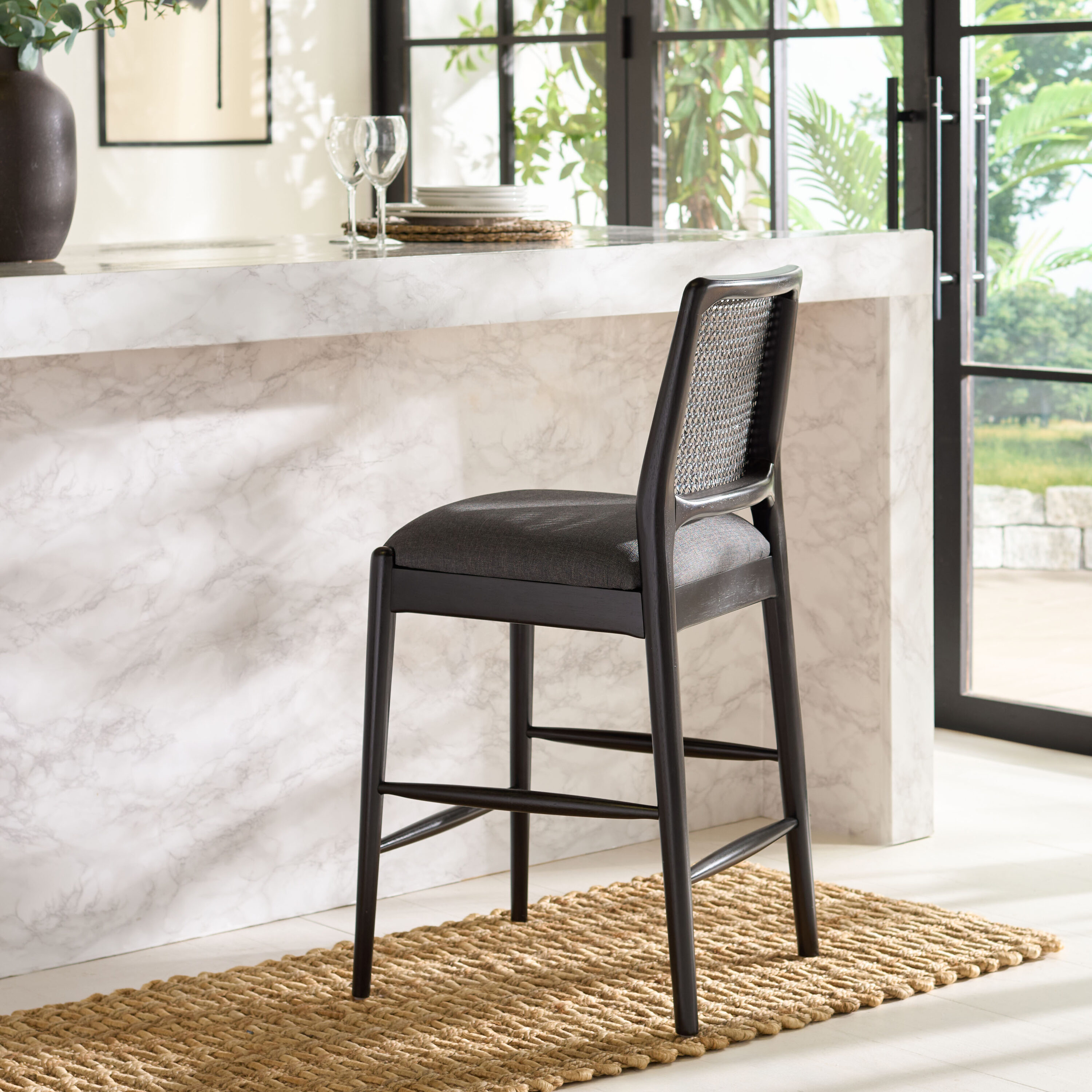 Safavieh BST8800C Gray/Black 26.78-in H Tall Upholstered Wood Bar Stool