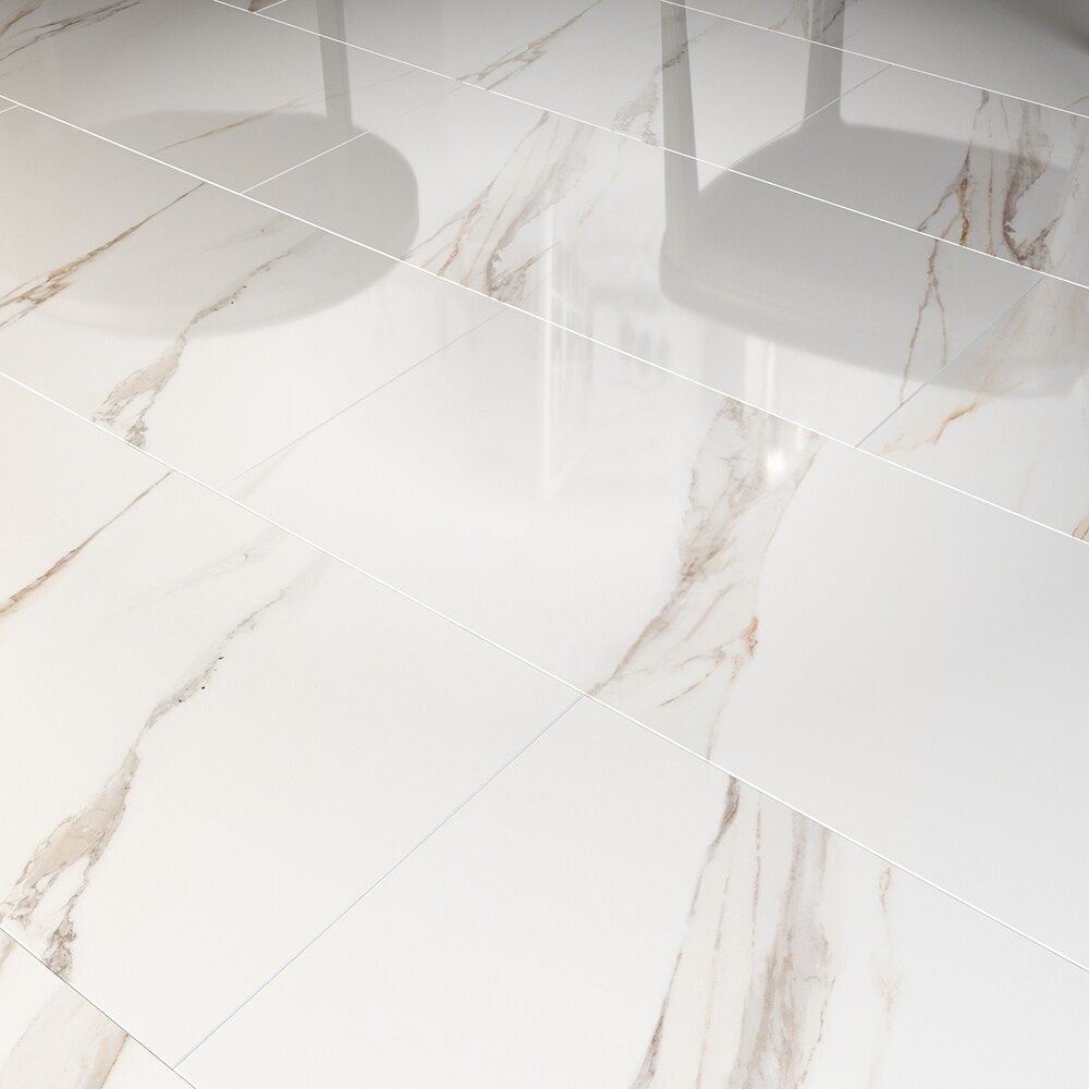 Origin 21 Statuario Crema 12-in x 24-in Polished Porcelain Marble Look ...