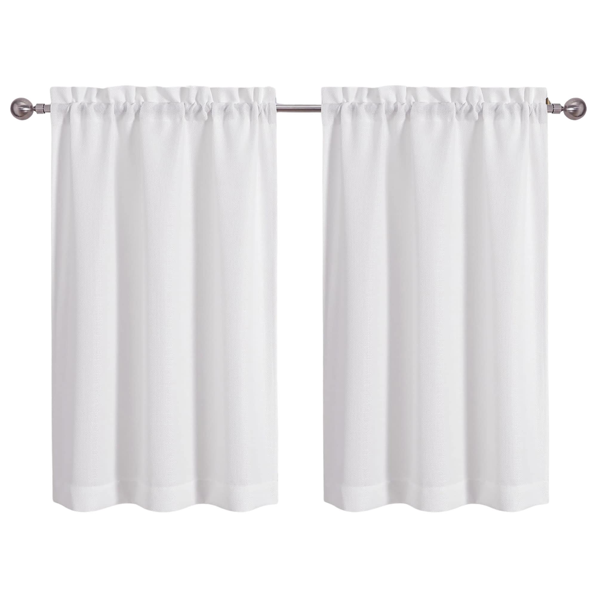 Etokfoks EFT0922D70 2 Panels White Kitchen Curtains 36 Inch Length Tier Faux Linen Textured Small Cafe Light Filtering Short Window for Bathroom Basement 30x36 inch 2PCS
