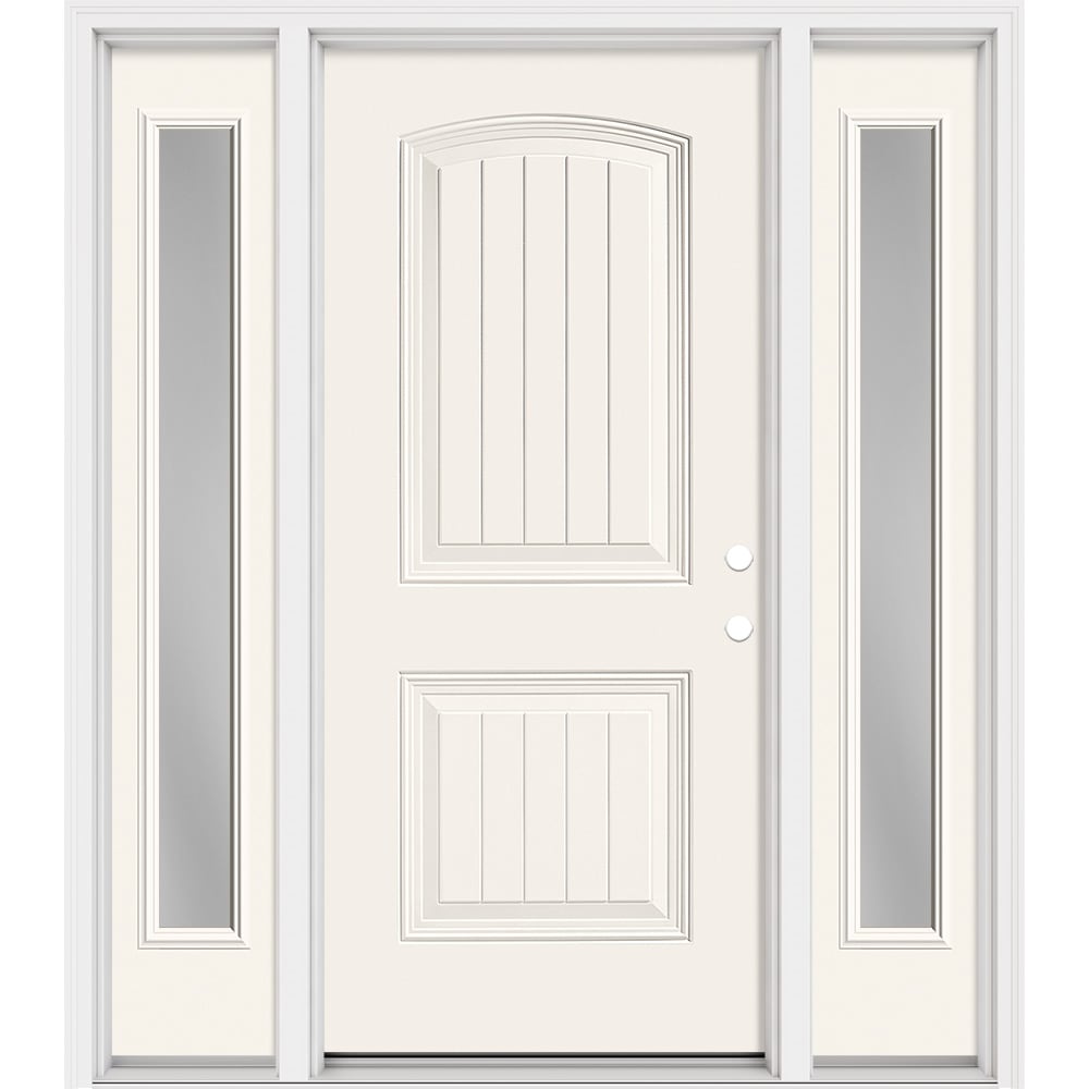 Masonite 321205 Steel Doors Series 64-in x 80-in x 4-9/16-in Steel No glass Left-hand inswing Artic White Painted Prehung Front Door with Sidelights with Brickmould Insulating core