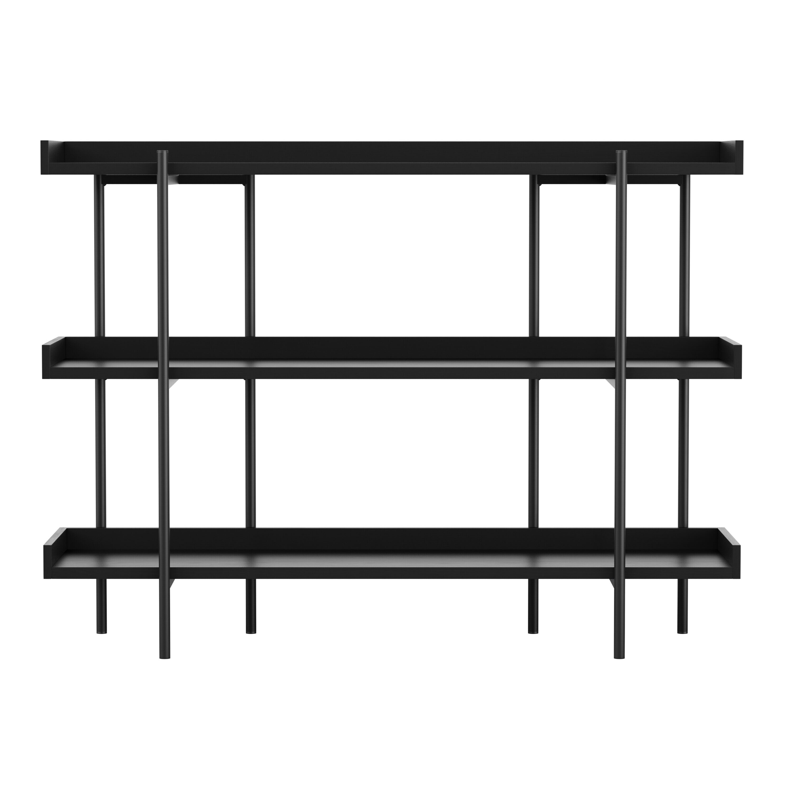Black Wood Grain 3-Shelf Bookcase with Oil Rubbed Bronze Frame