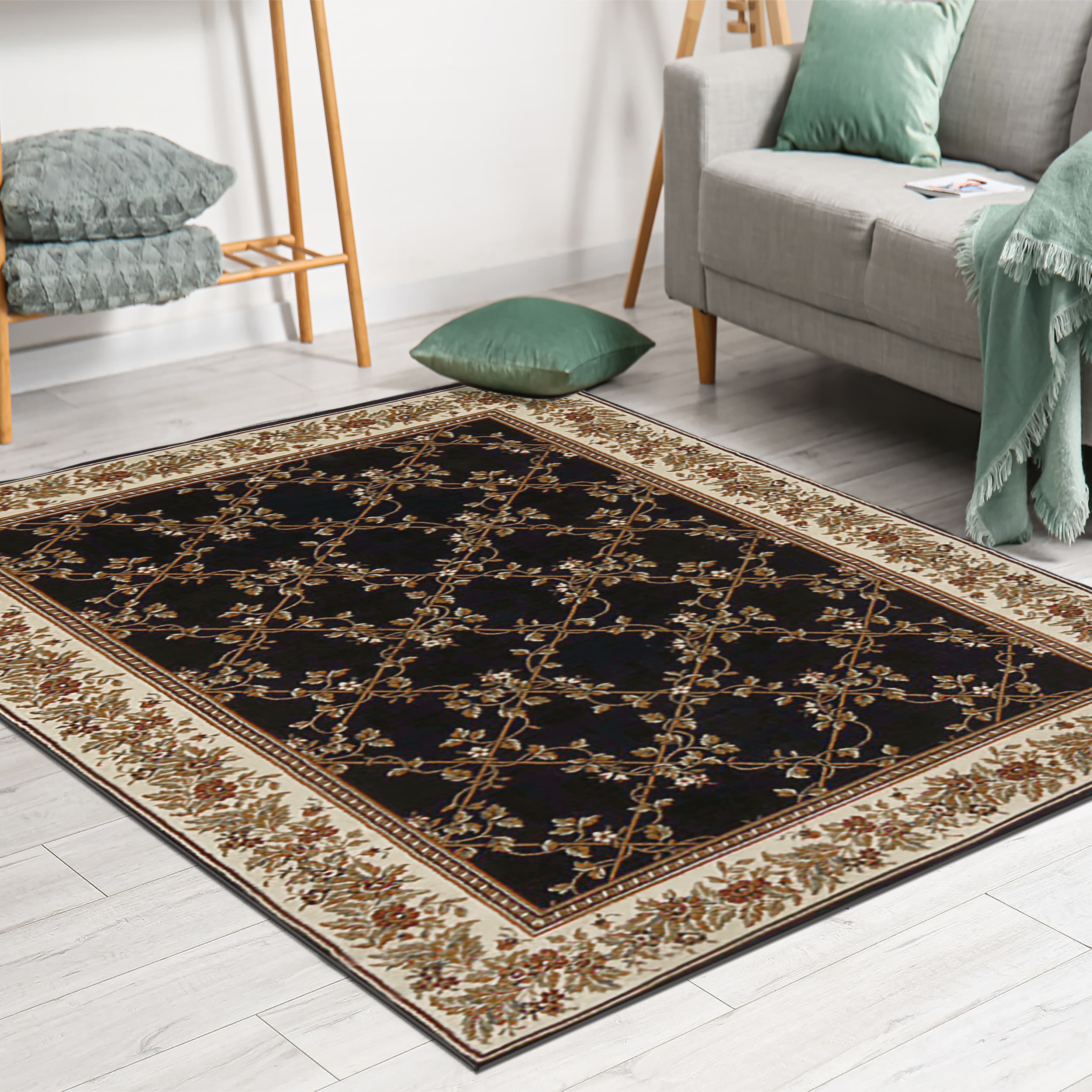 Radici USA 1427/1721/BLACK Noble 5 x 8 (ft) Polypropylene Black Rectangular Indoor Trellis Oriental Area rug