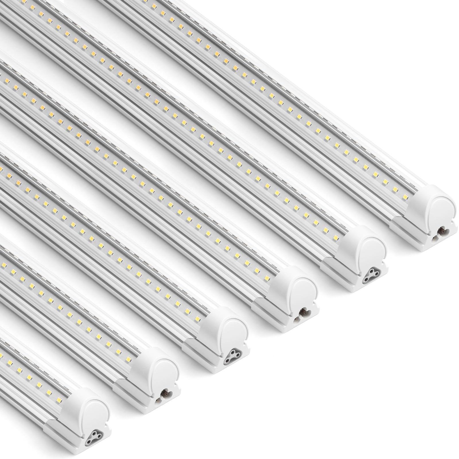 Etokfoks  LED shop lights 3 ft 30W 4600LM 5000K daylight white high output V shaped clear cover T8 linkable fixtures 6 pack