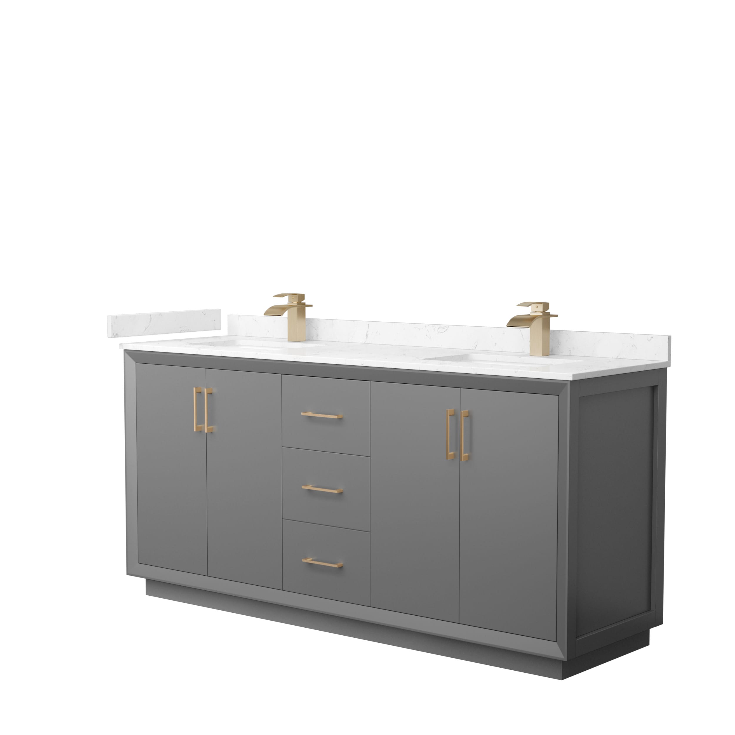 Wyndham Collection WCF414172DGZC2UNSMXX Strada 72-in Dark Gray with Satin Bronze Trim Undermount Double sink Bathroom Vanity with Carrara cultured marble Cultured marble Top