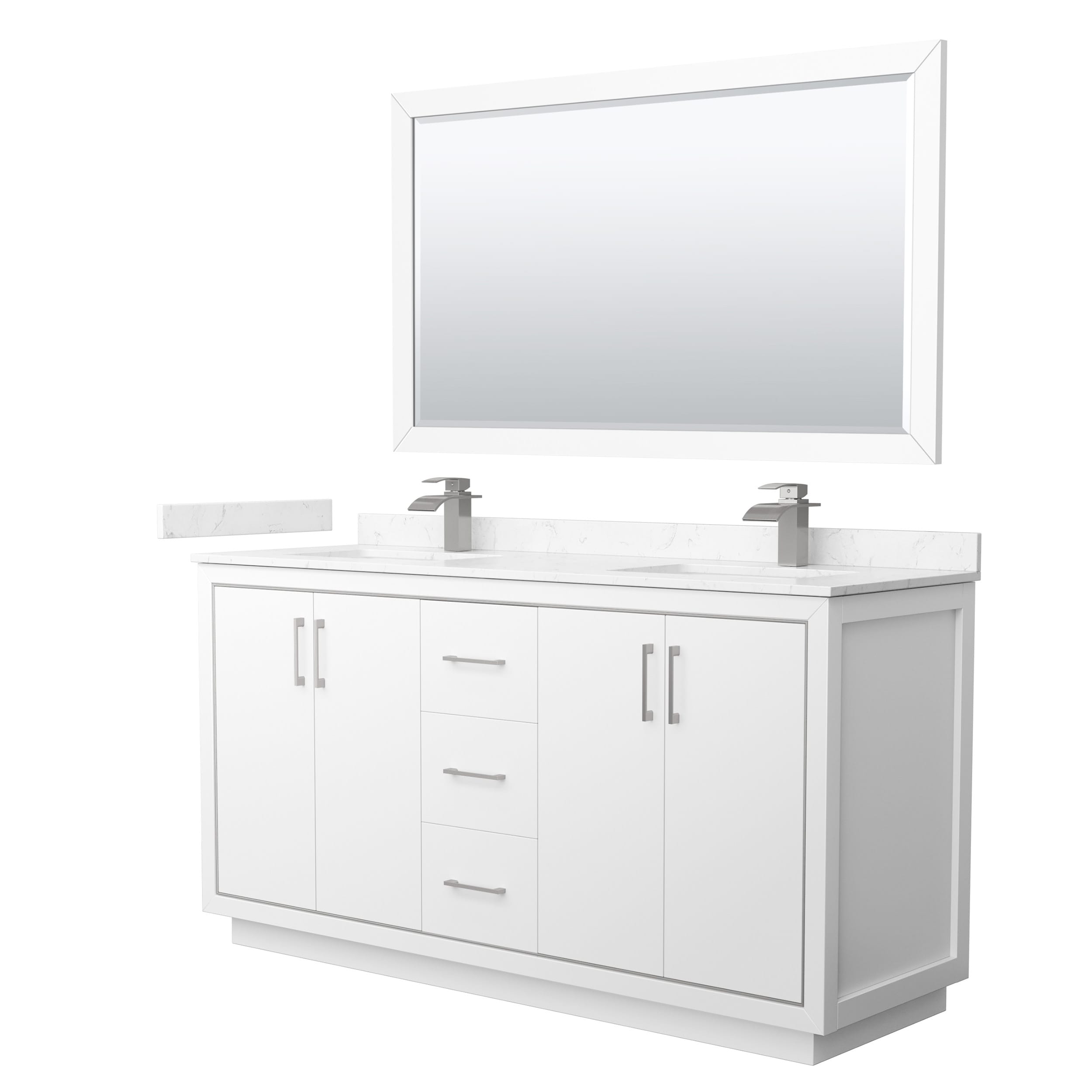 Wyndham Collection WCF111166DWHC2UNSM58 Icon 66-in White with Brushed Nickel Trim Undermount Double Sink Bathroom Vanity with Carrara Cultured Marble Top (Mirror Included)