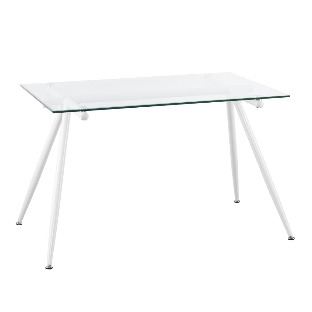 Boston Loft Furnishings ATG0560 Hunther Bright White Contemporary/Modern Dining Table, Glass Top with White Metal Base 50.5-in L x 29.25-in H