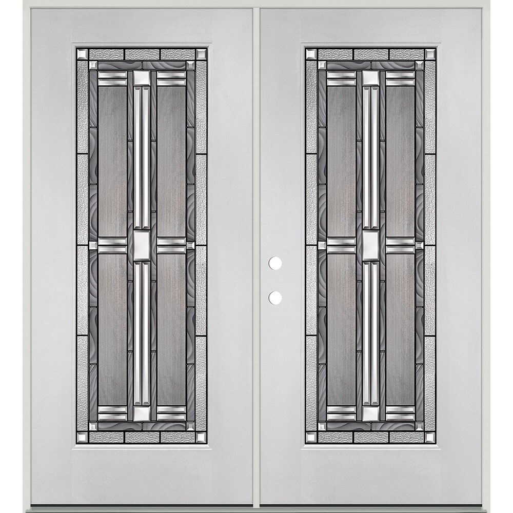 Greatview Doors 72-in x 80-in Fiberglass Full Lite Right-Hand Inswing Fiberglass Unfinished Prehung Double Front Door Insulating Core in White -  FG518DBL60R-6