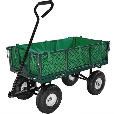 Sunnydaze Decor 4 Cu Ft Steel Yard Cart, Green Metal Garden Wagon