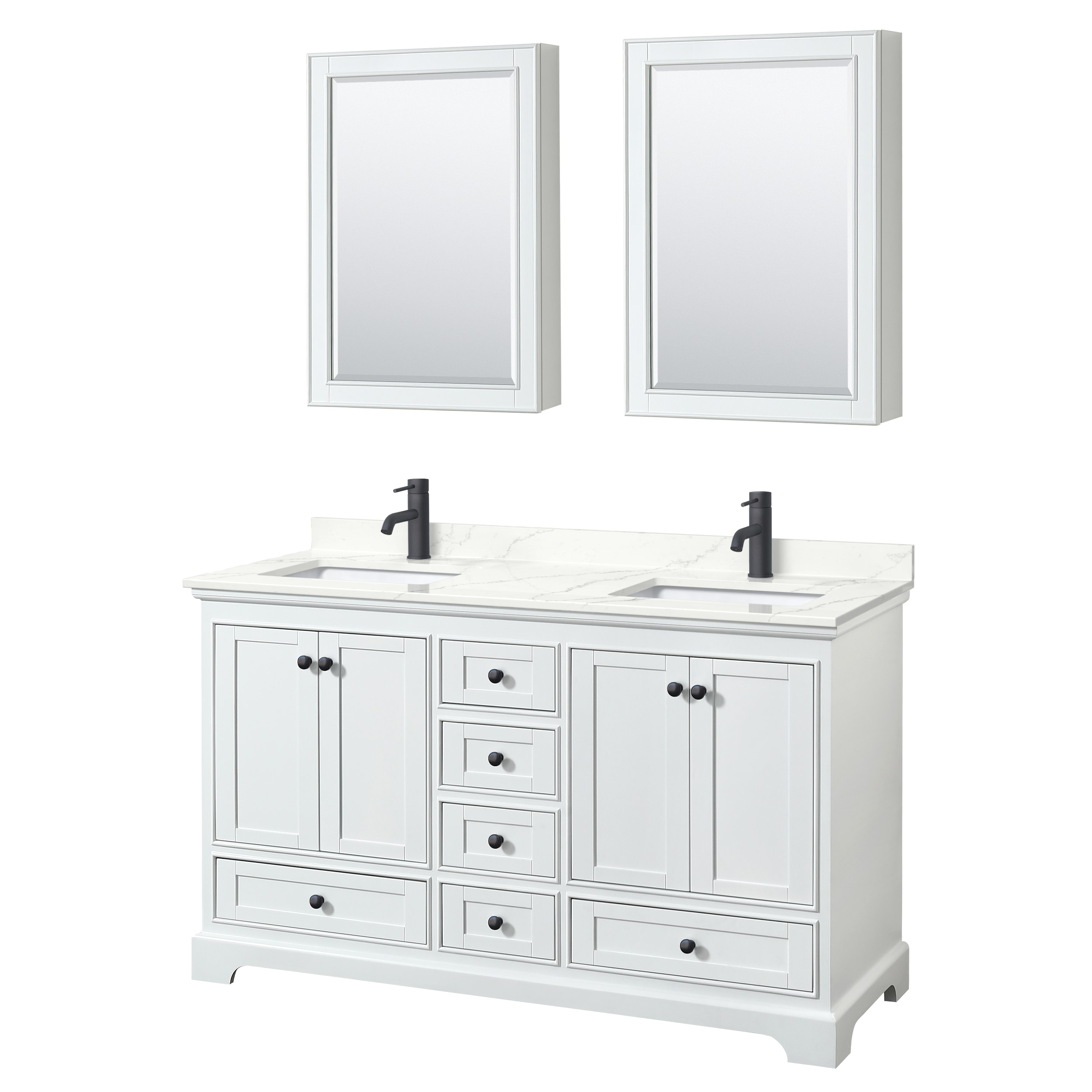 Wyndham Collection WCS202060DWBGTUNSMED Deborah 60-in White Undermount Double Sink Bathroom Vanity with Giotto Quartz Top (Mirror Included)