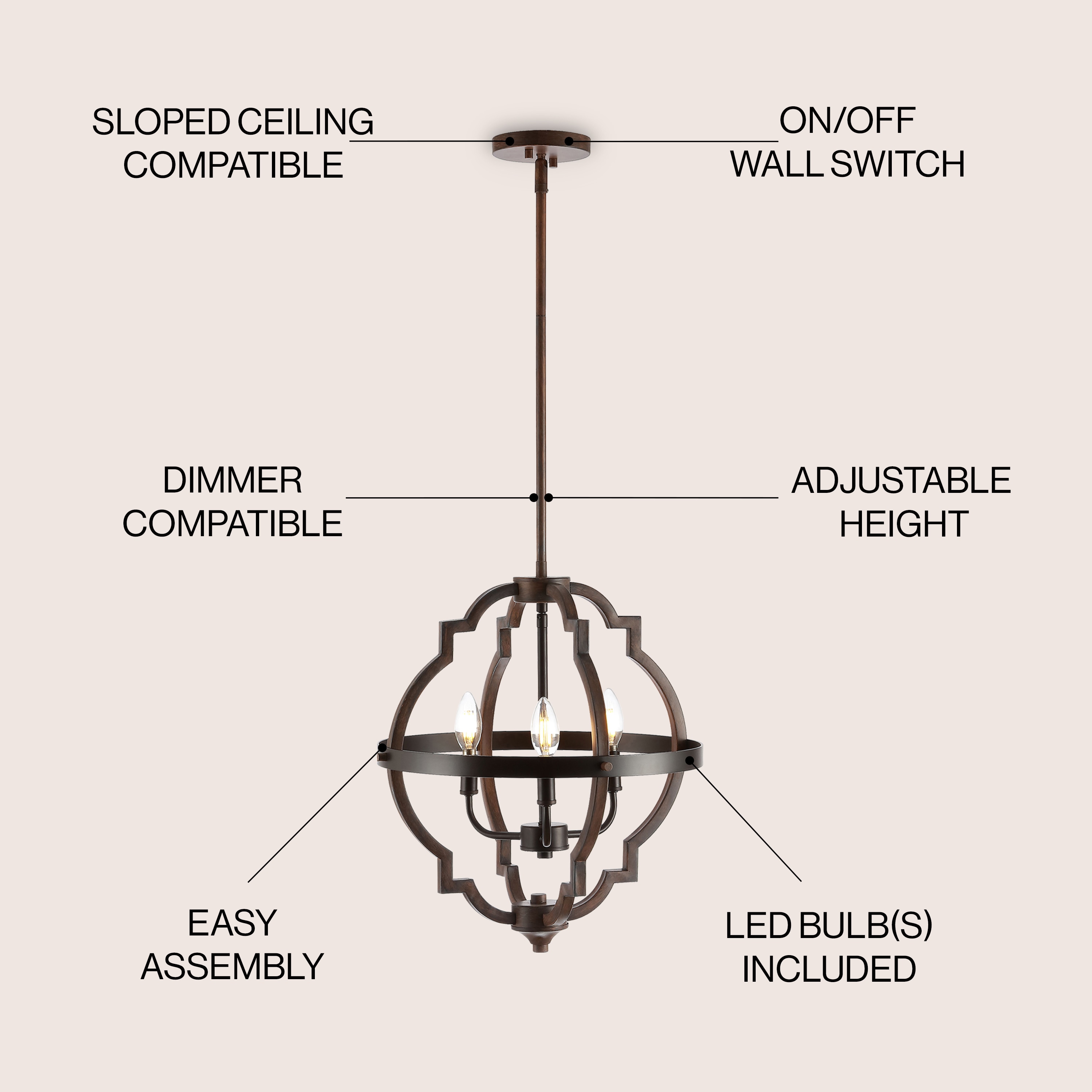 Rustic French Country 58" Adjustable LED Pendant in Oil-Rubbed Bronze