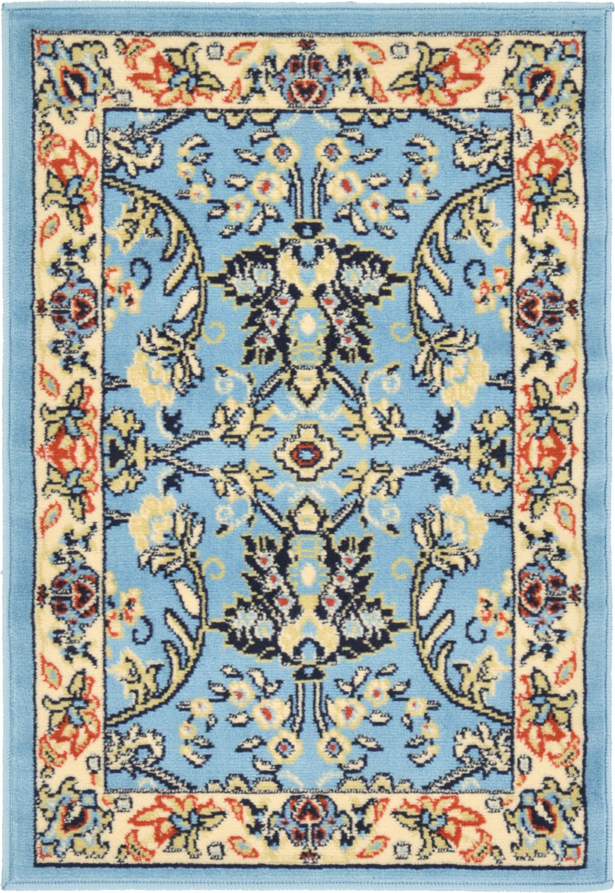 Unique Loom 3123487 Washington Sialk Hill 2 x 3 (ft) Loomed Polypropylene Light Blue/Ivory Rectangular Indoor Floral/Botanical Area rug