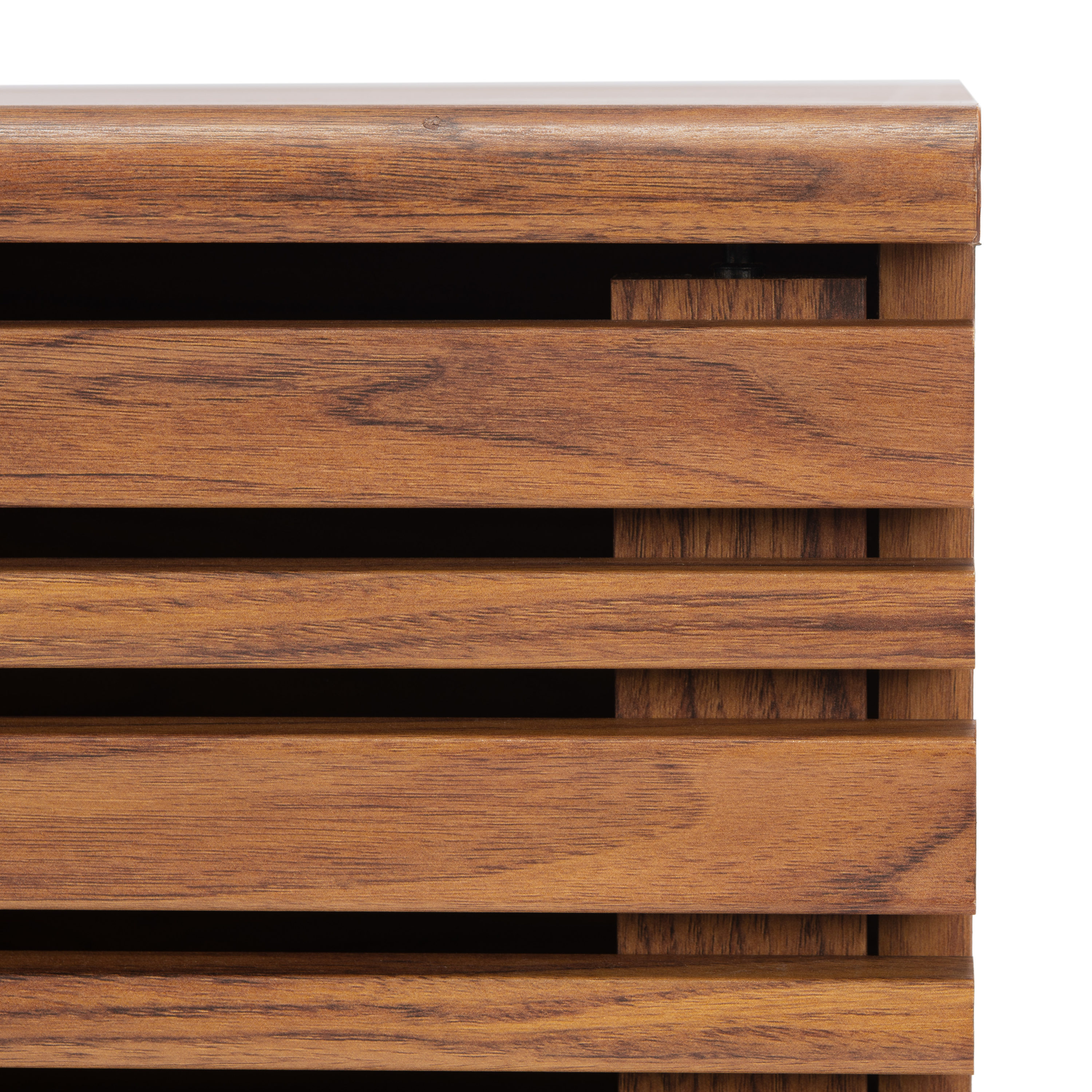 Retro Chic Walnut Media Stand with Splayed Legs and Slatted Doors